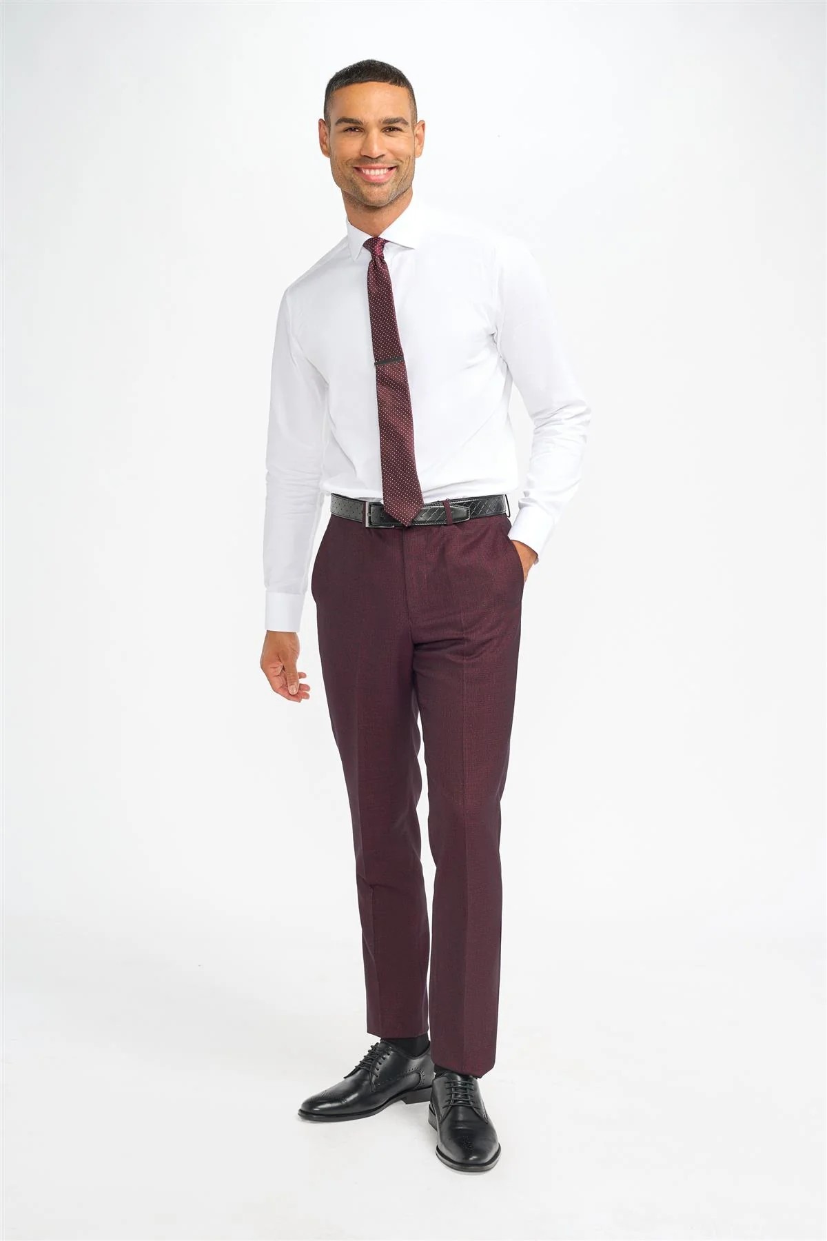 Men's Slim Fit Tweed Check Pants - CARIDI WINE