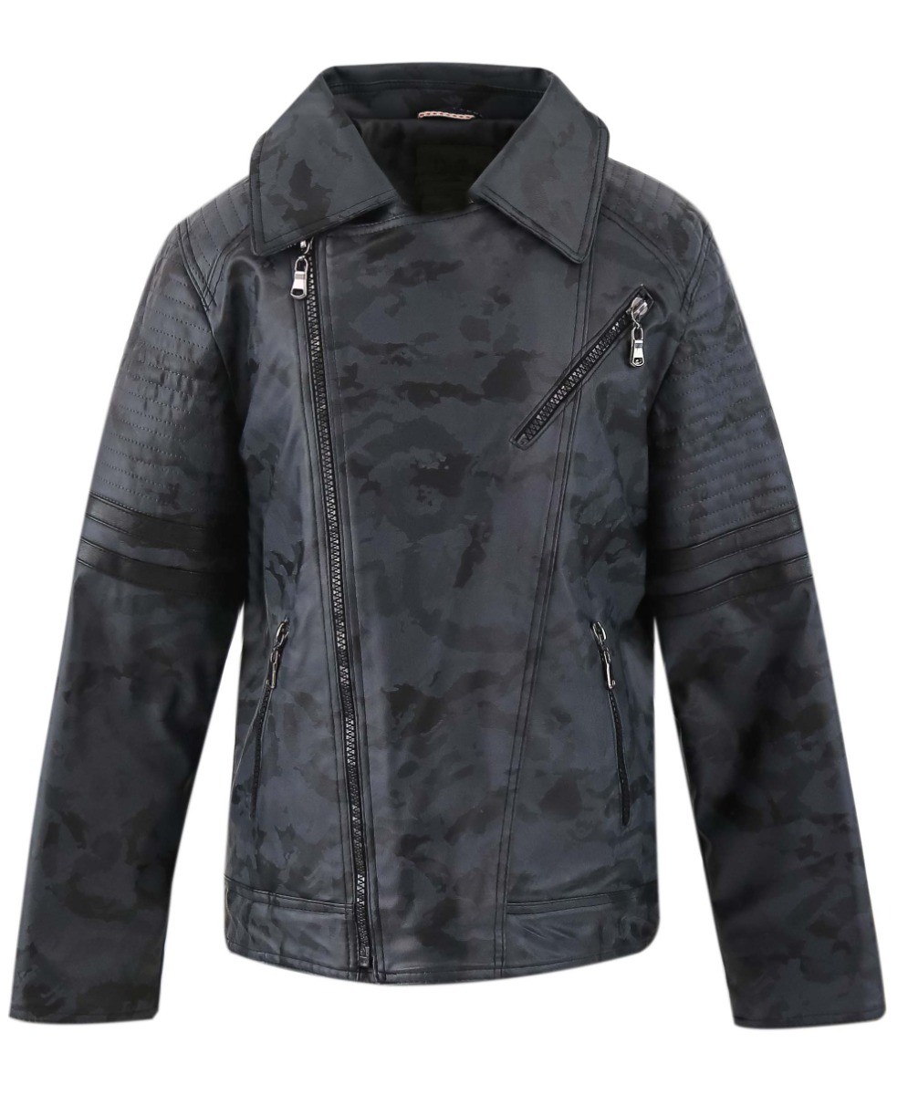 Boys Waterproof Leather Fleece Jacket - PEARCE - Black
