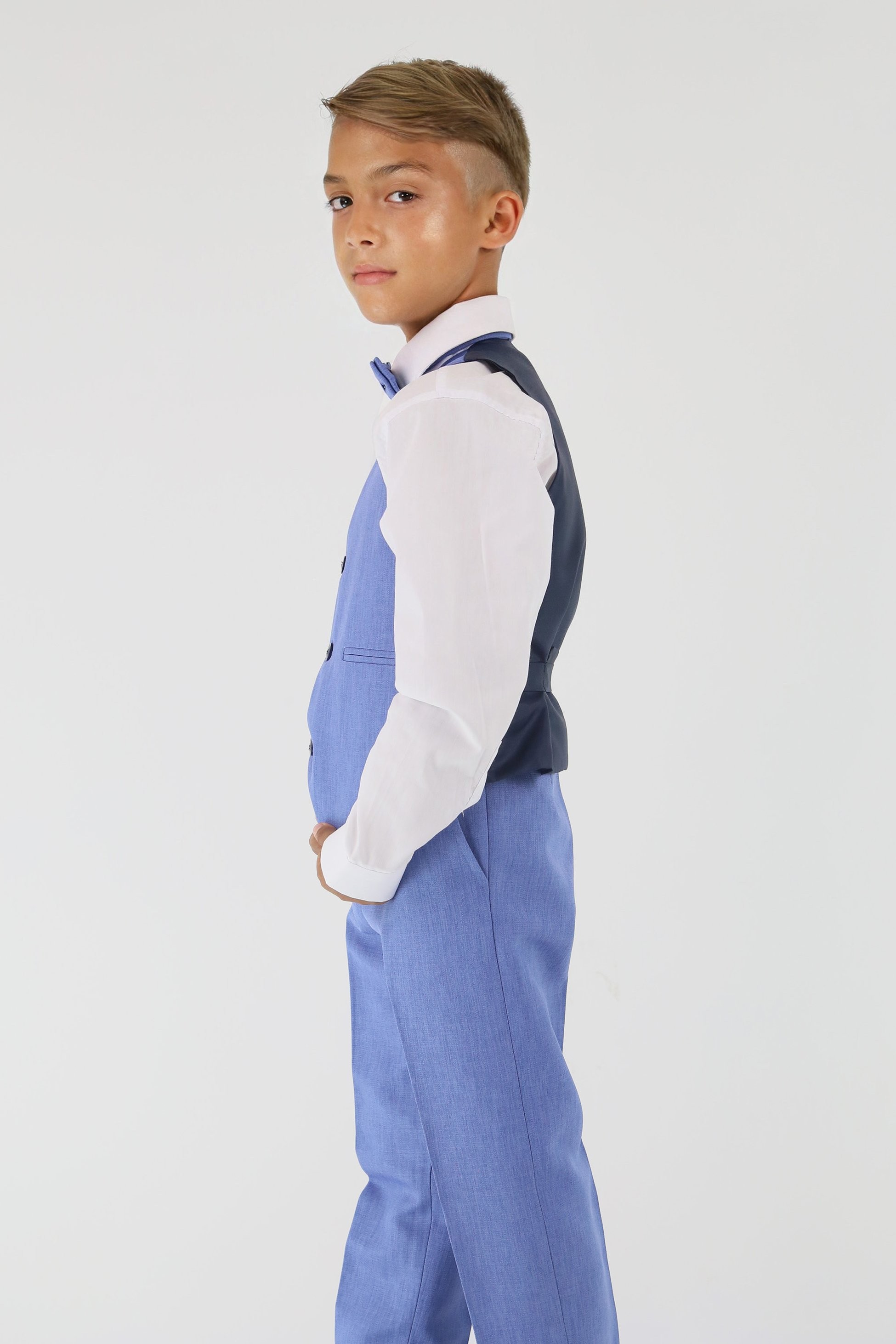 Jungen Slim Fit Texturierter 6-teiliger Anzug - Himmelblau