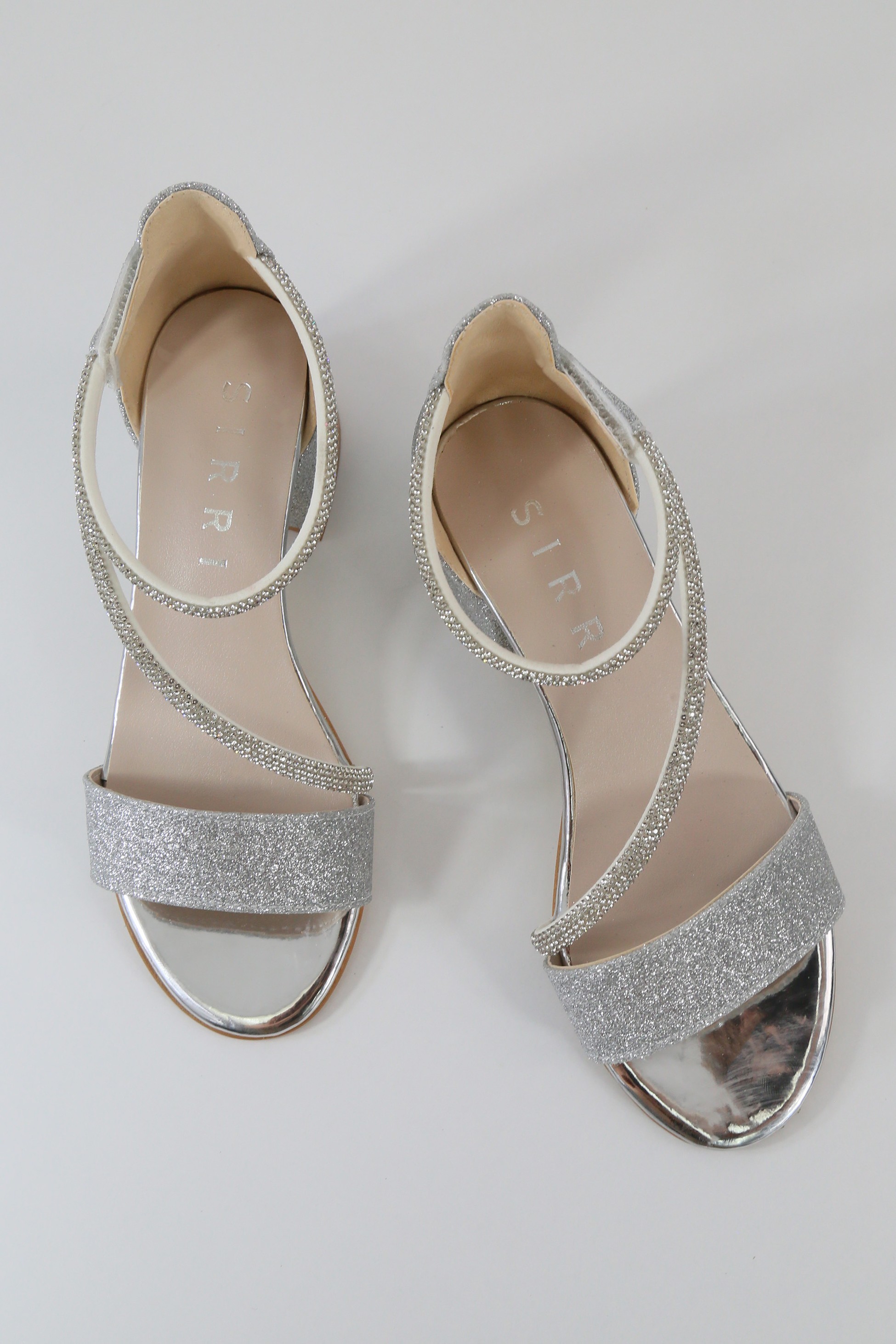 Girls Silver Block Heel Sandals with Rhinestone Crossover Straps - DAZZLE