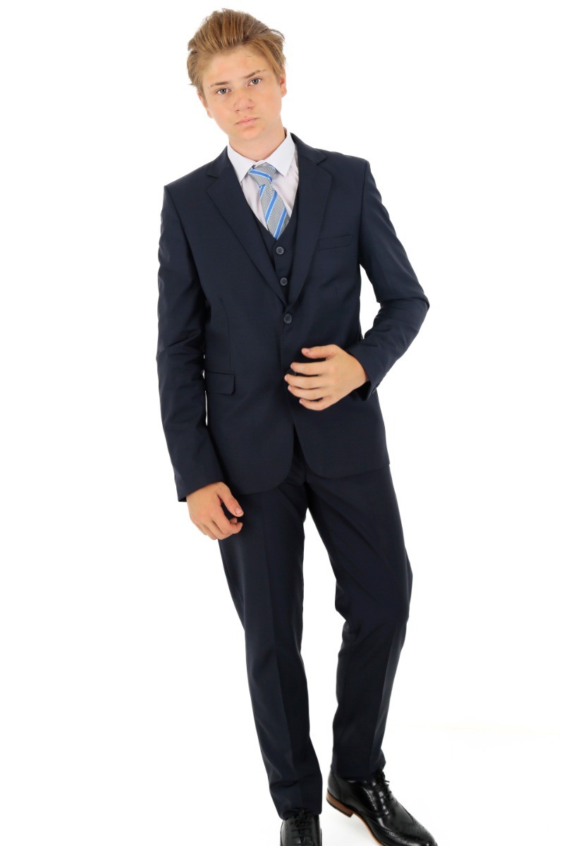 Boys Tailored Fit Navy Wool Blend Suit - OSLO