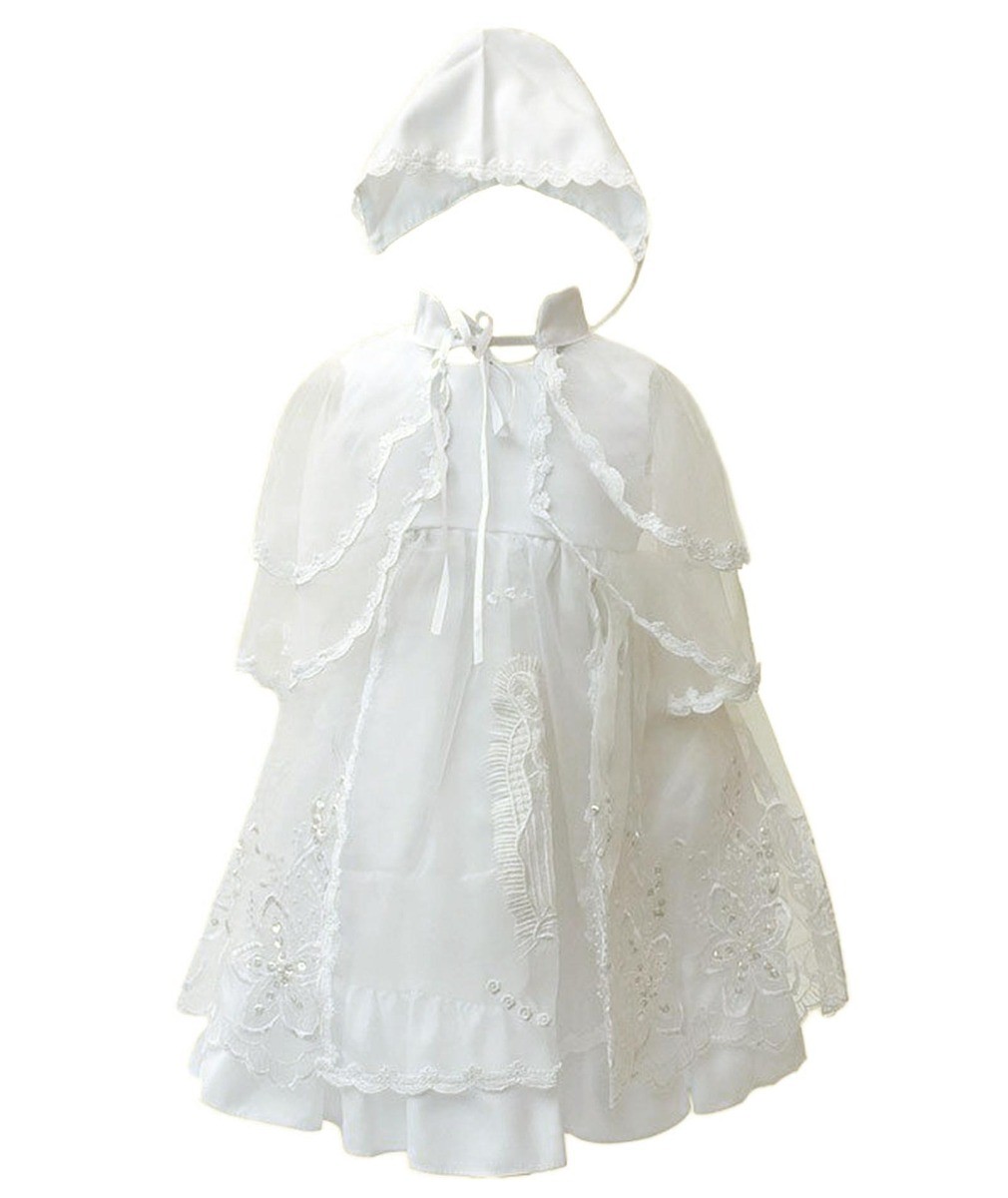 Robe de Baptême Brodée avec Bonnet pour Bébé Fille