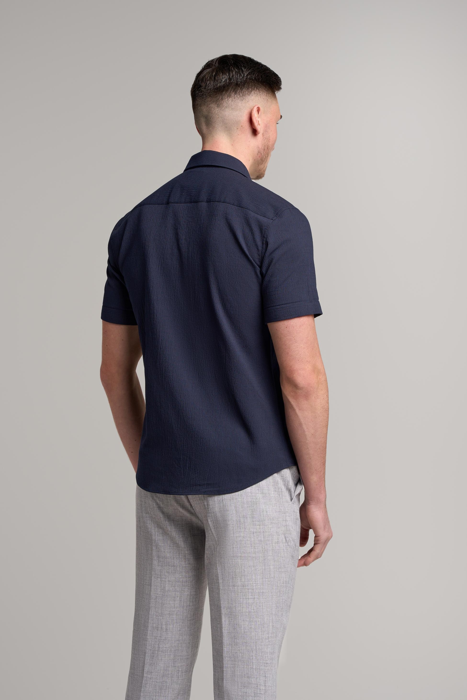 Heren Katoenen Textuur Slim Fit Overhemd – KAI - Navy blau