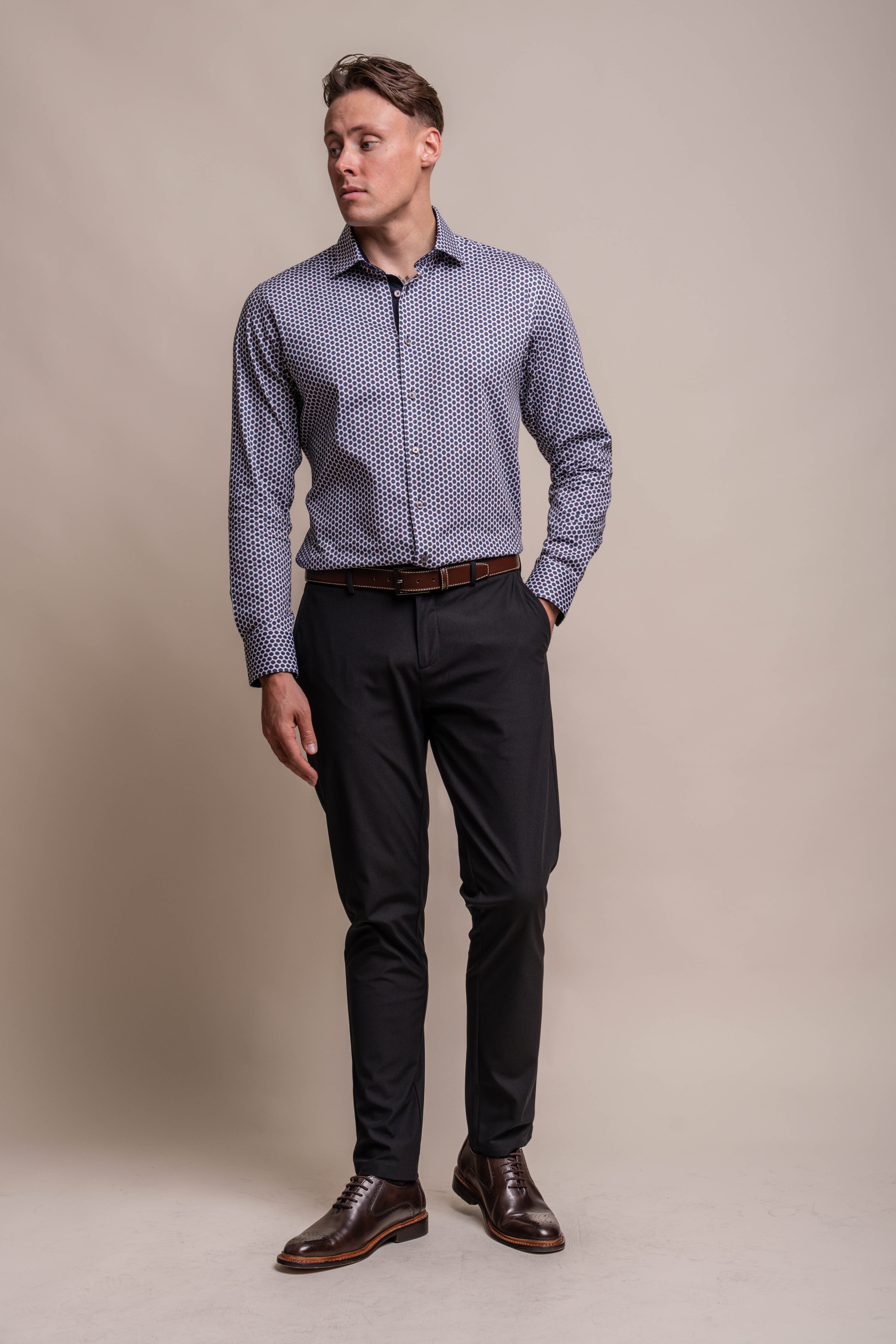 Men's Dotted Pattern Cotton Slim Fit Shirt - LIFFEY