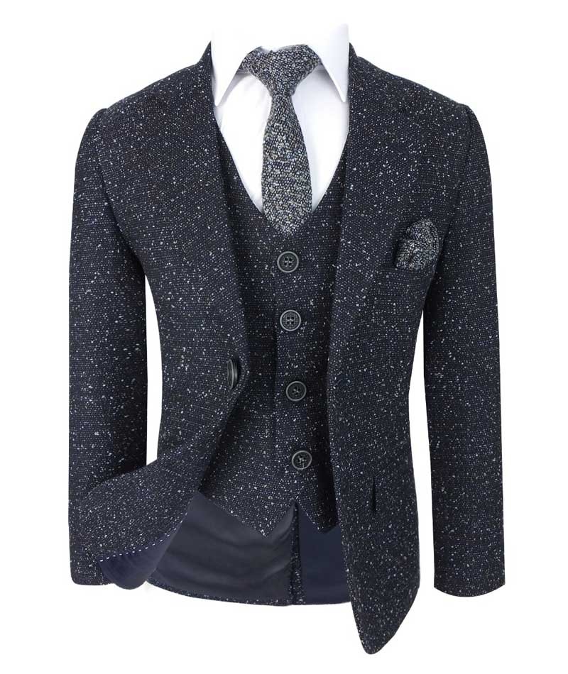 Boys Tailored Fit Tweed Suit with Chino - COSMO Navy - Navy Blue