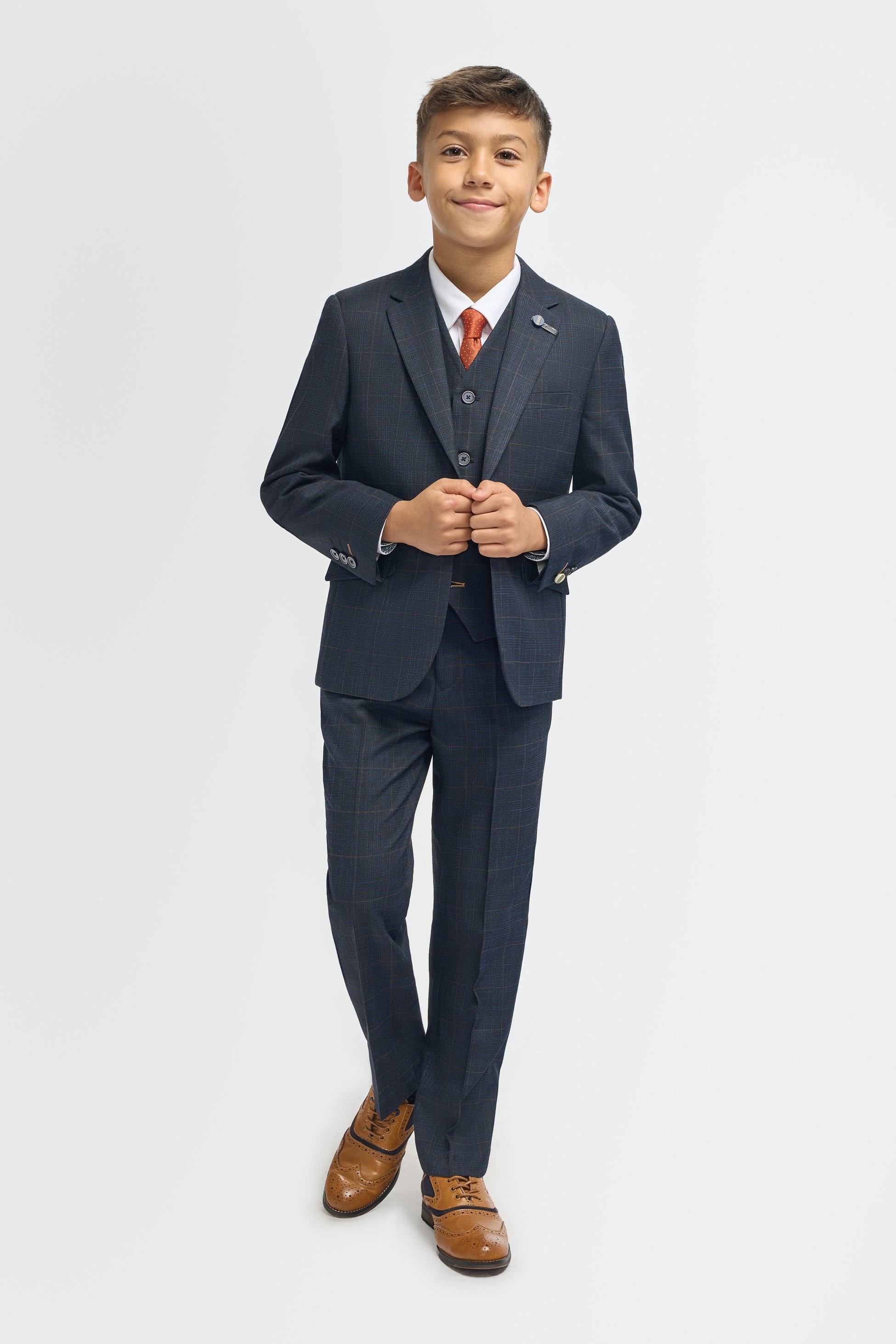 Jungen 3-teiliger Anzug mit Navy-Windowpane-Karo - Torino