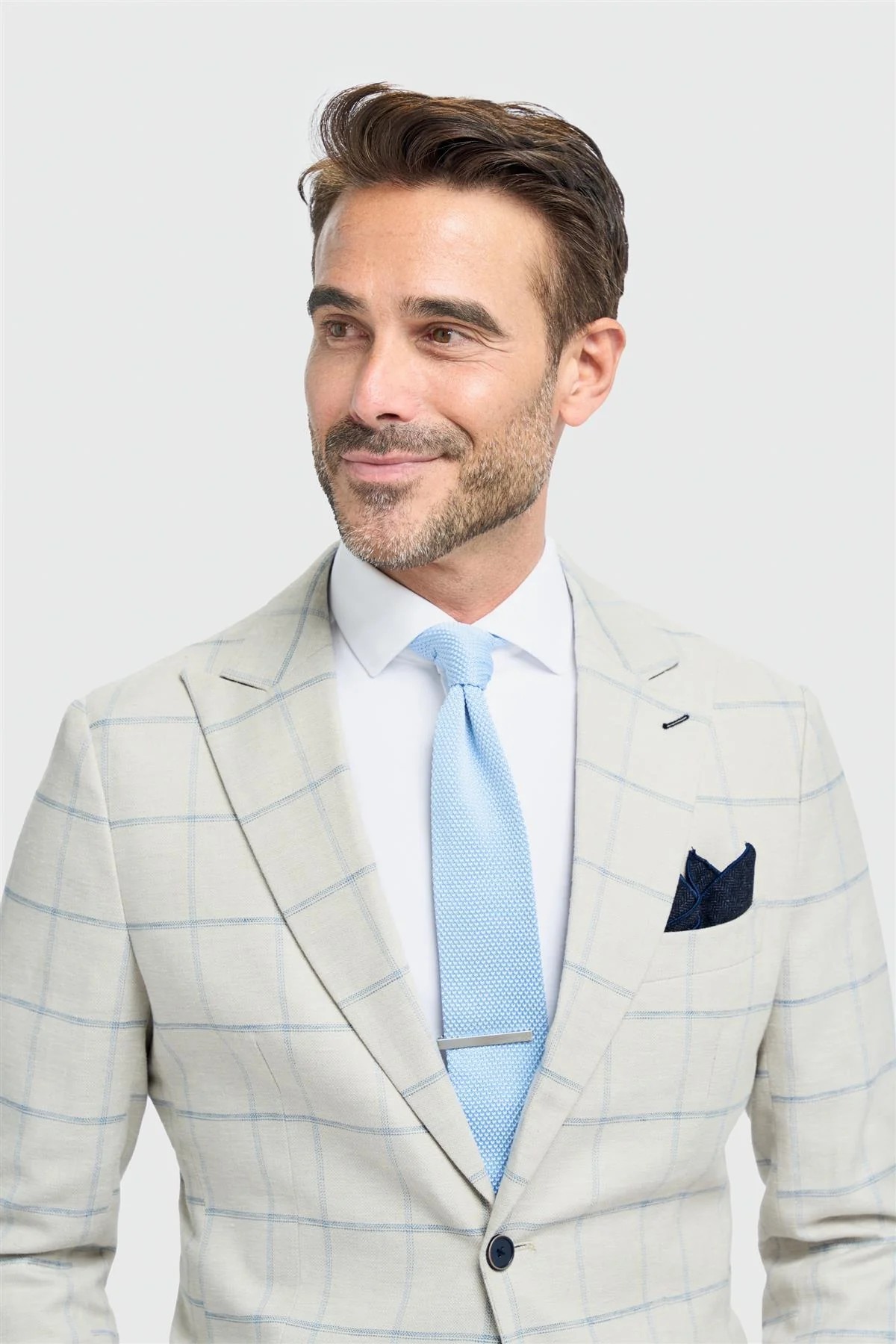 Men’s Light Grey Windowpane Check Suit Jacket - Gabriel