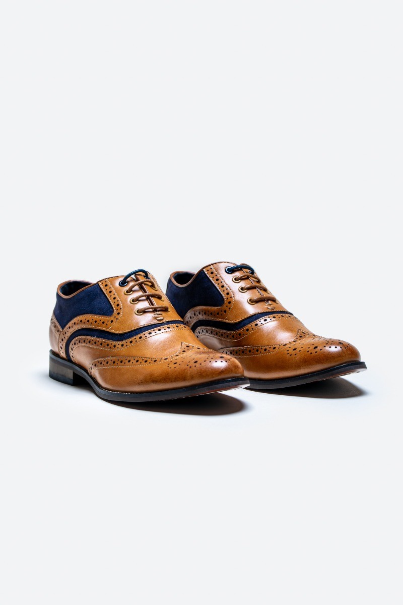 Men's Lace Up Oxford Brogue Dress Shoes - Russel - Tan Navy