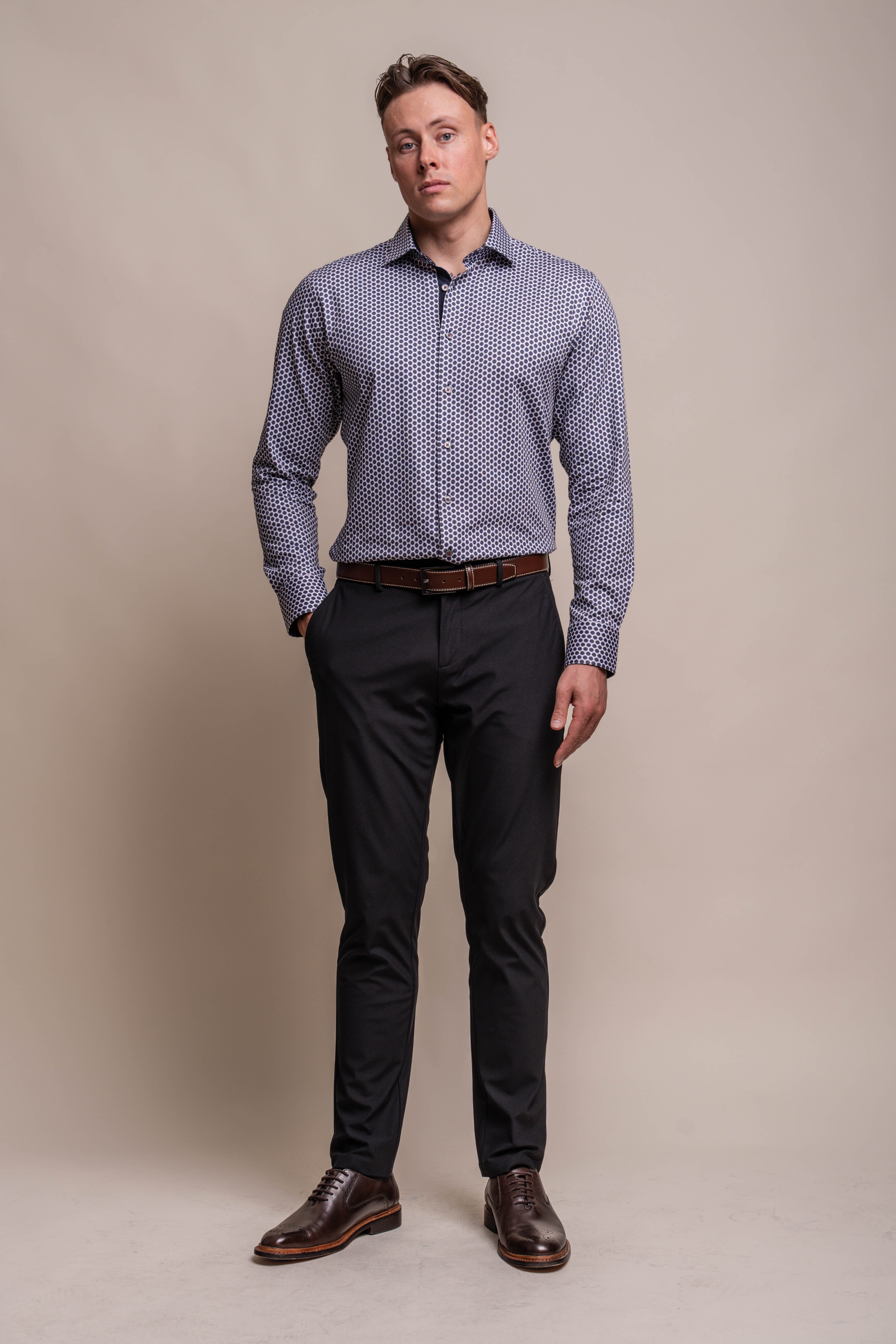 Men's Dotted Pattern Cotton Slim Fit Shirt - LIFFEY