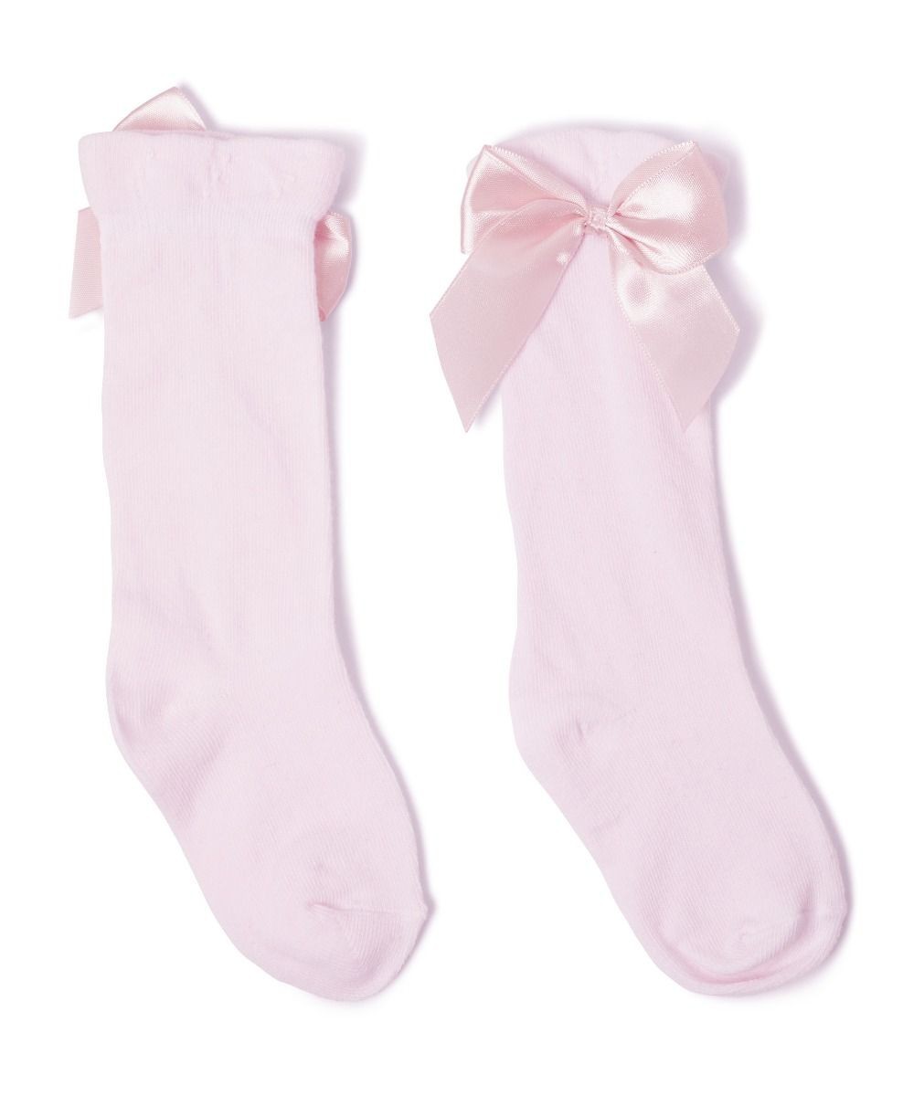 Chaussettes hautes pour filles avec nœud - VICTORIA - Rose