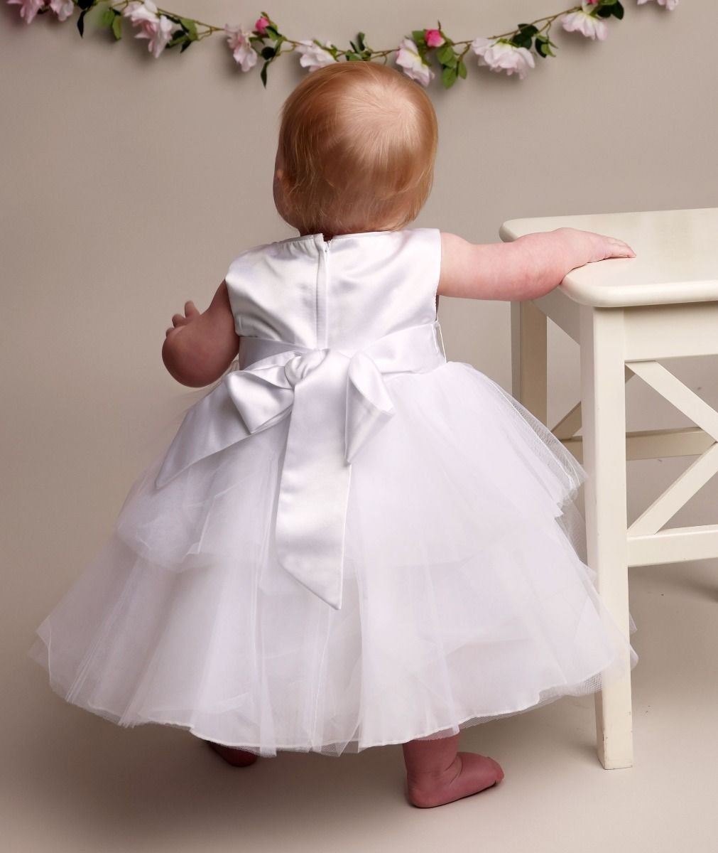 Baby Girls Christening Dress with Satin Bow - K038