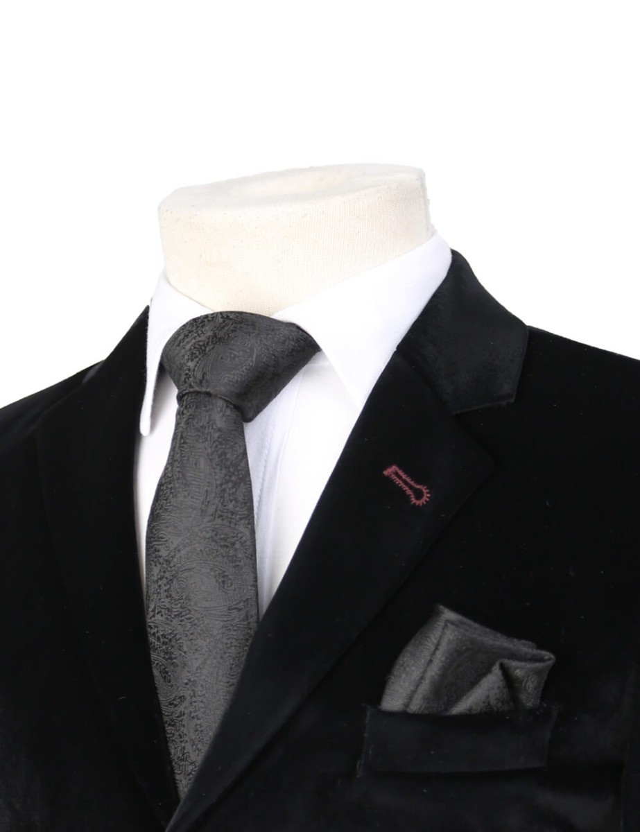 Jungen-Krawatten mit Paisley-Muster, formelle Krawatte und Einstecktuch für Kinder - Grey