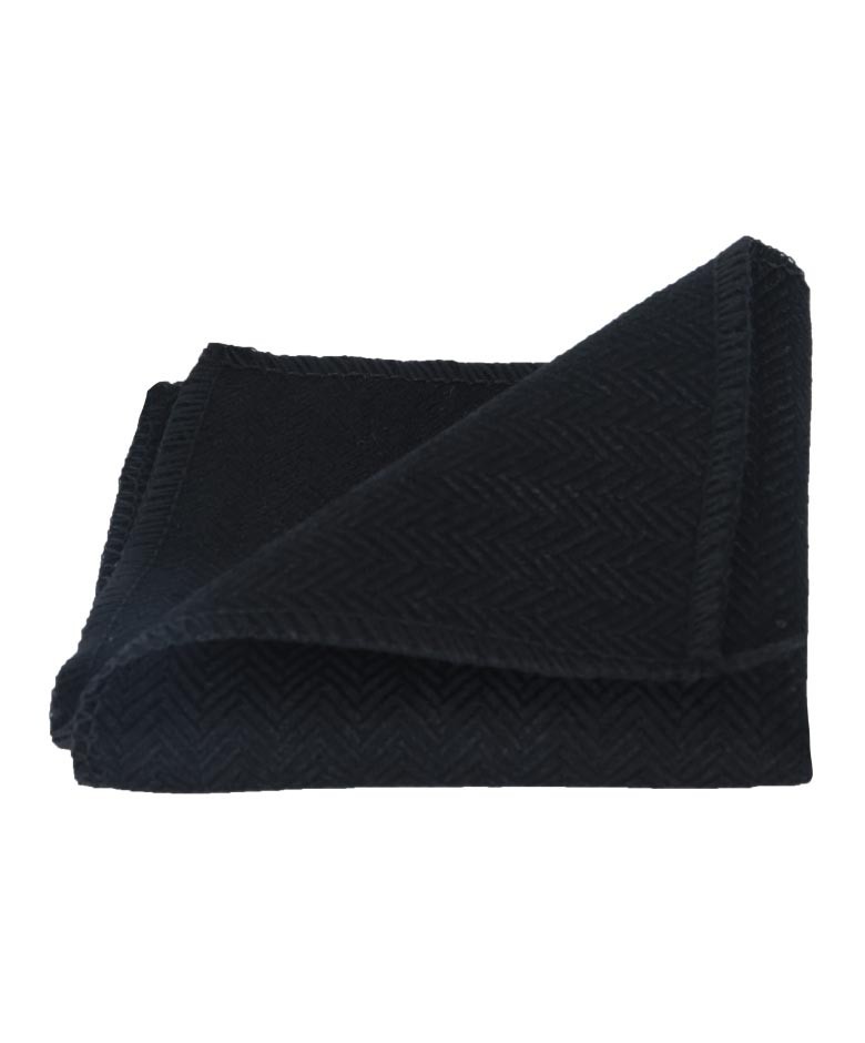 Men's & Boys Herringbone Tweed Pocket Handkerchief - Black