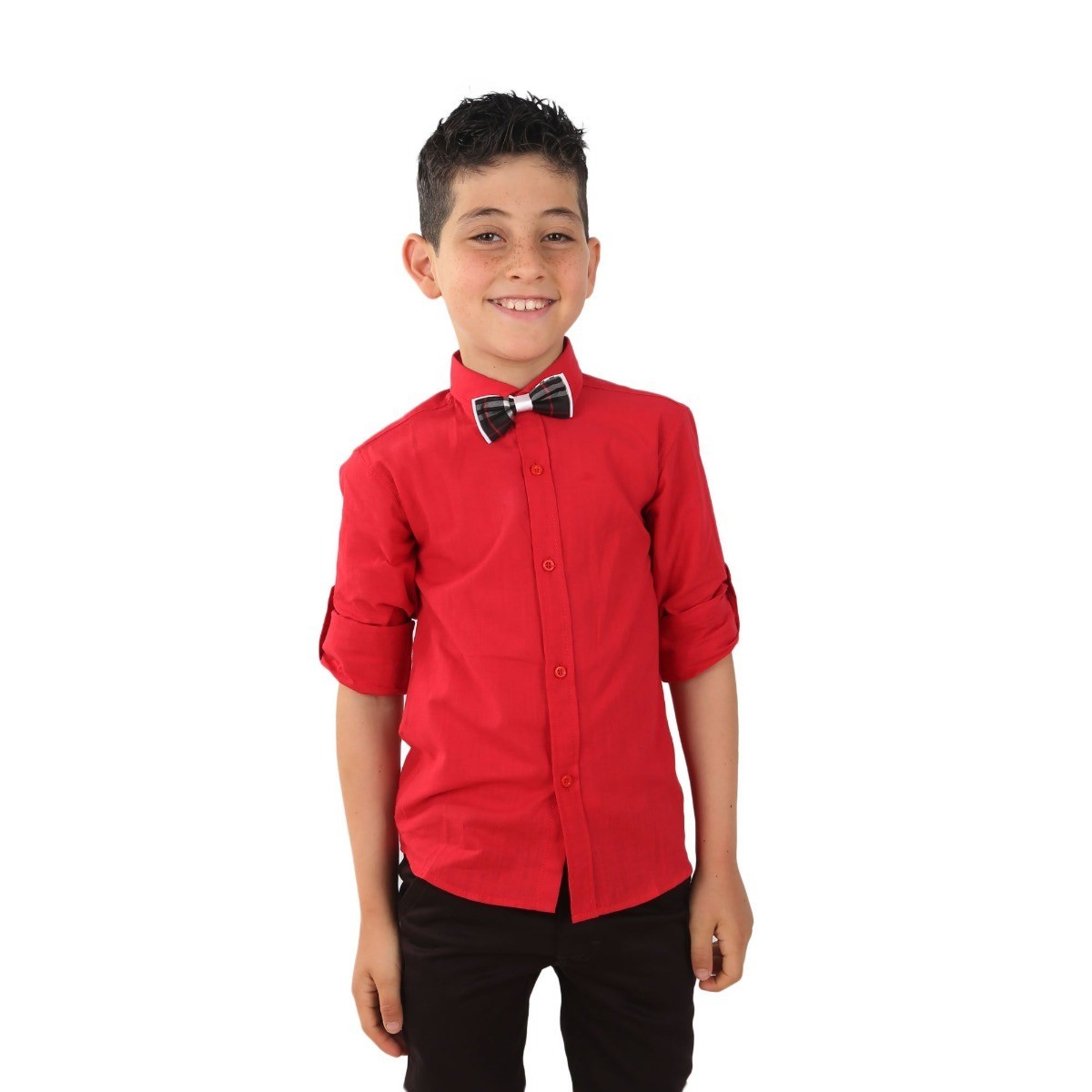 Boys Linen Roll Up Sleeve Shirt - Red