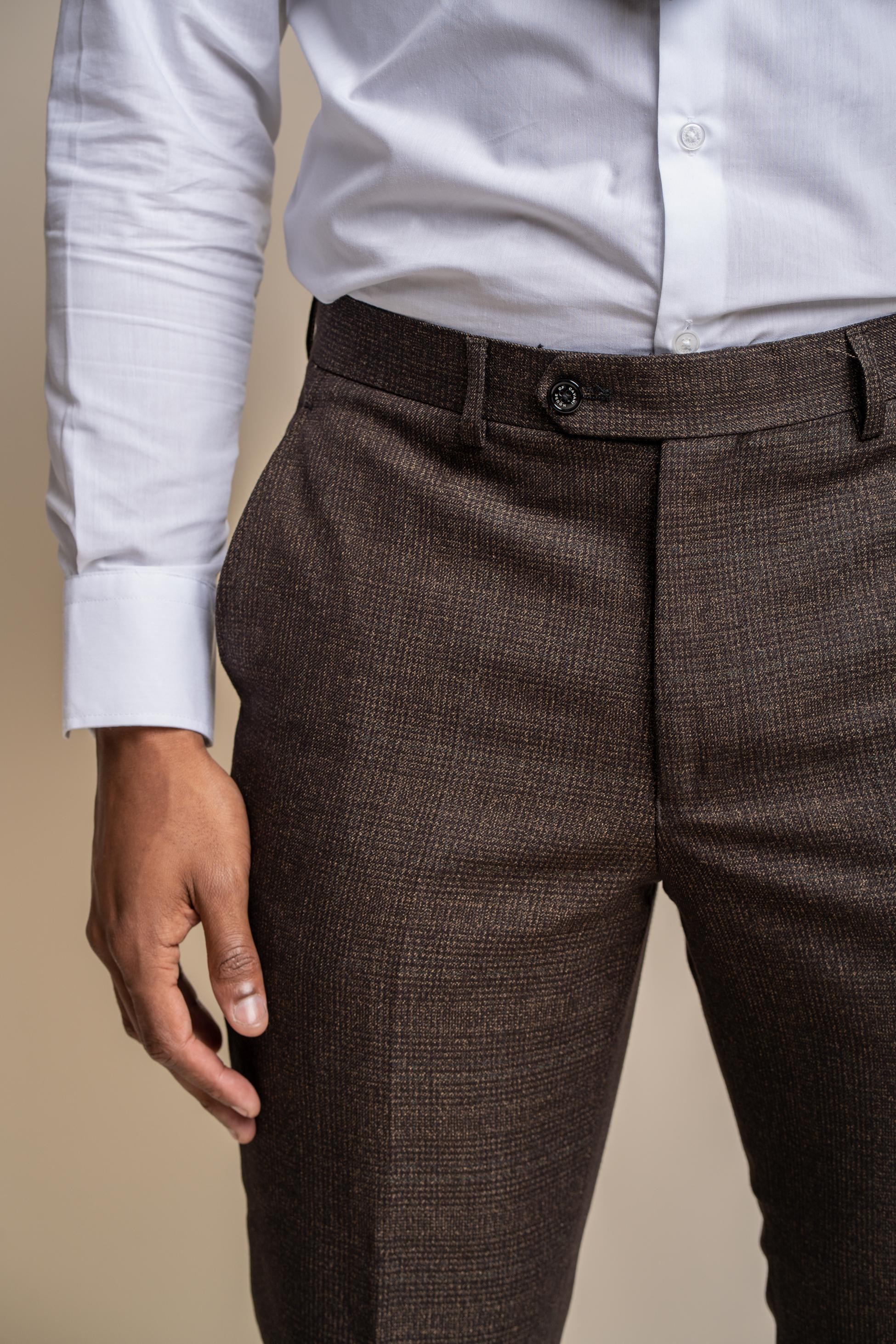 Men's Tweed Check Pants- CARIDI Brown