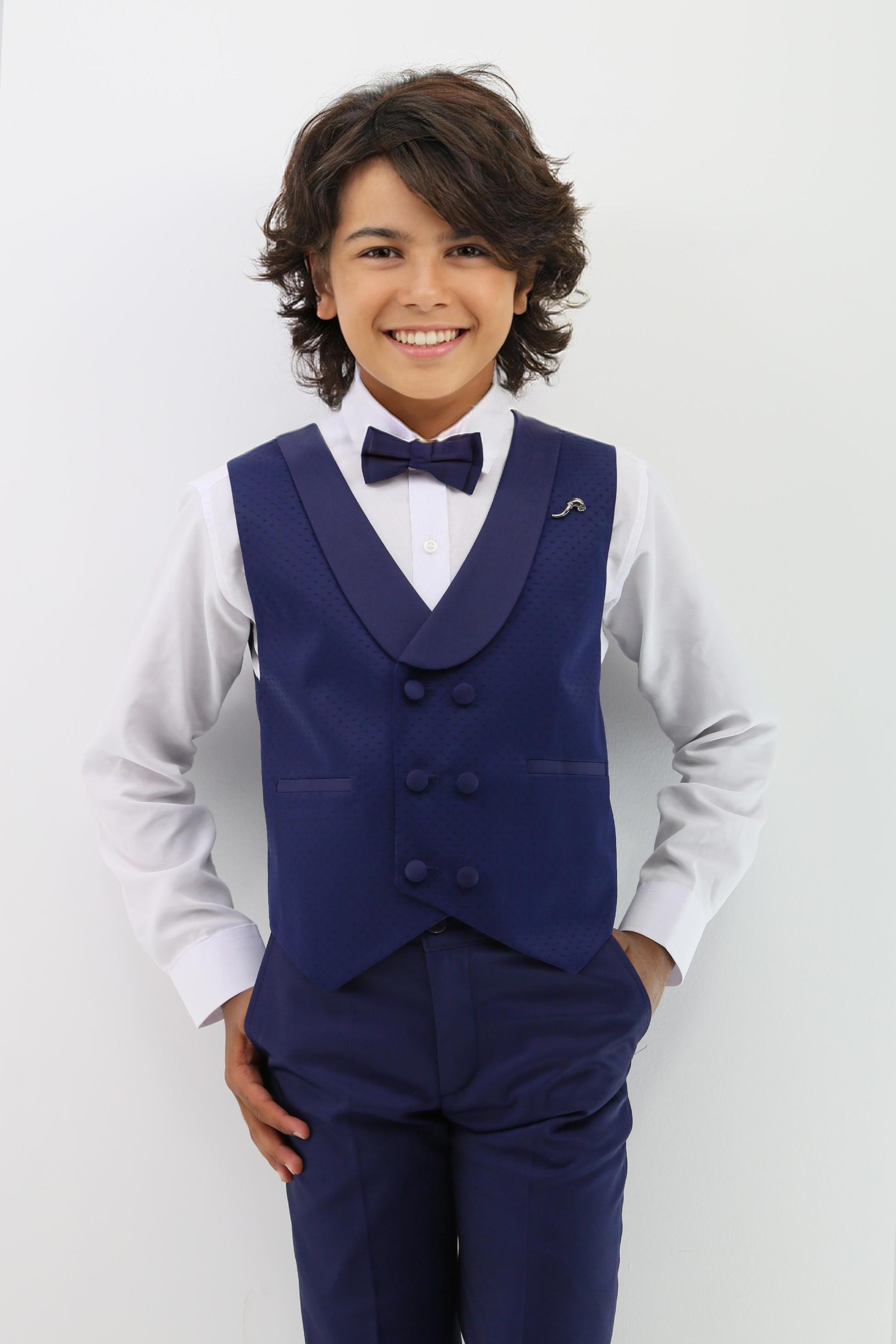 Baby & Boys Shawl Lapel Dotted Navy Waistcoat Suit Set