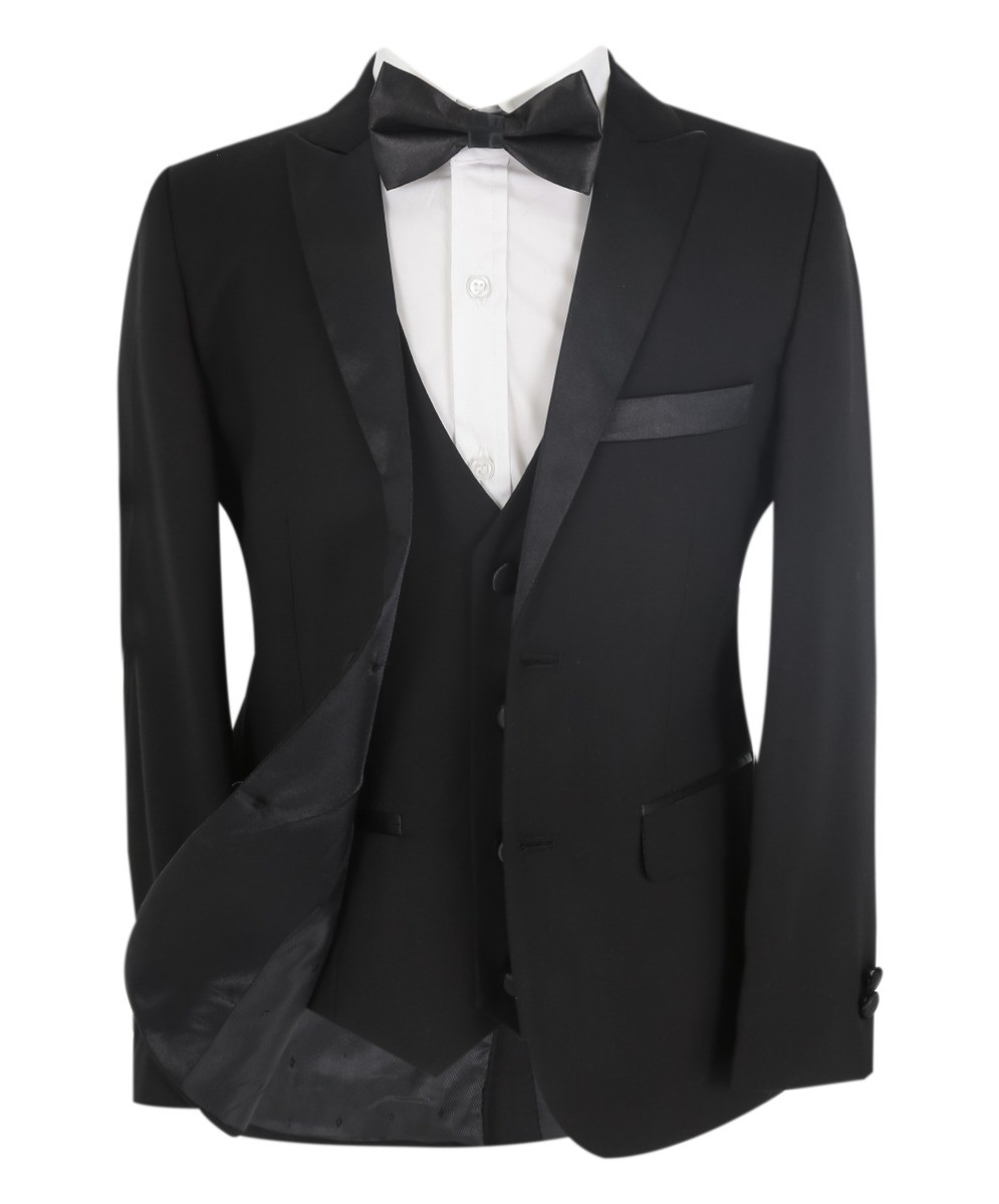 Costume de Dîner Tuxedo avec Revers Brillant pour Garçons - Noir