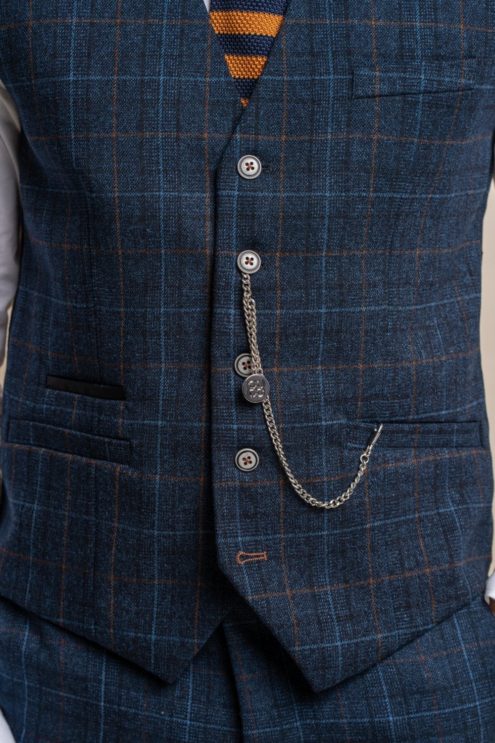 Men's Windowpane Check Tweed Blue Vest - CODY