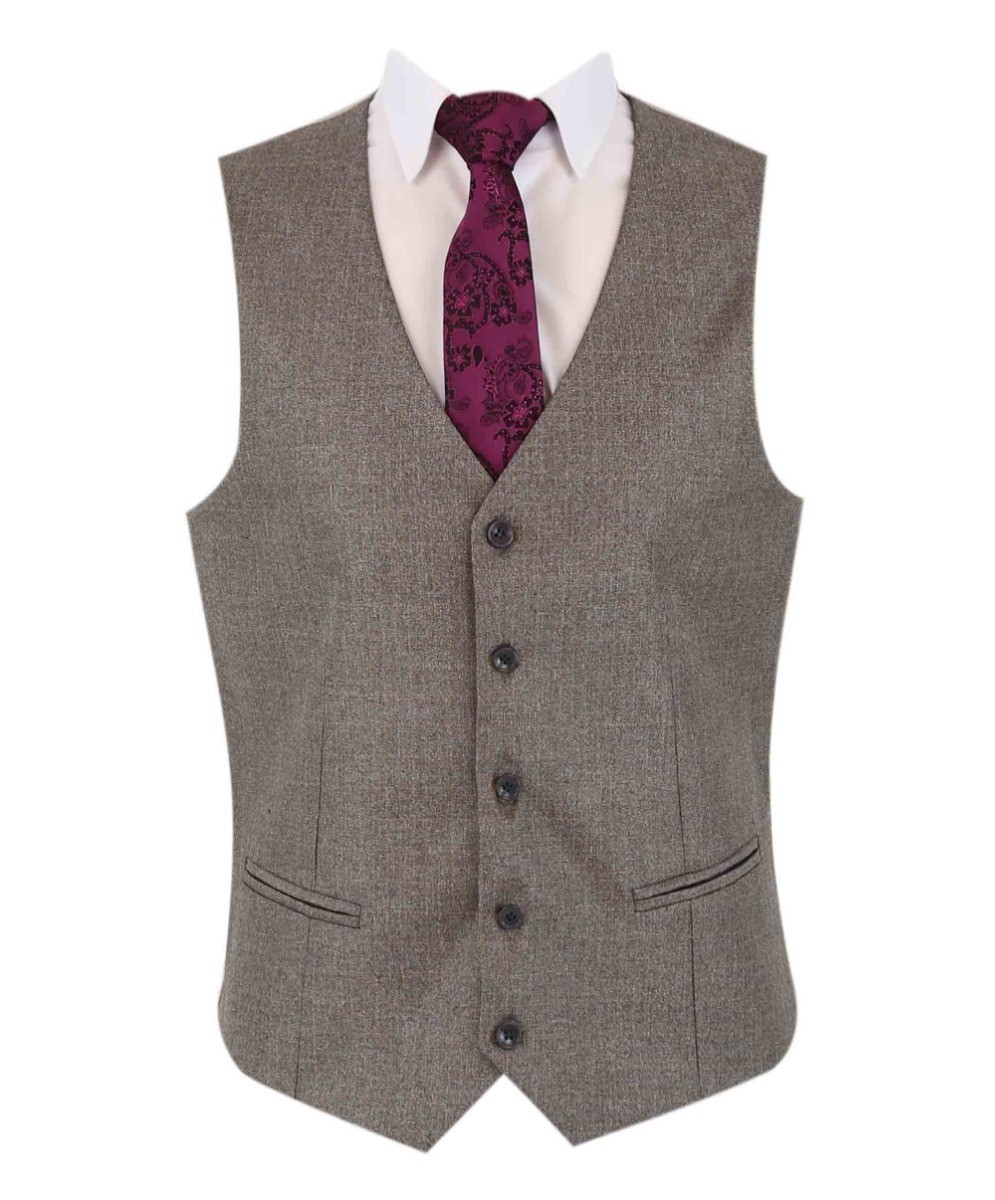 Men's Textured Tailored Fit Suit - ADRIAN - Dunkelbeige