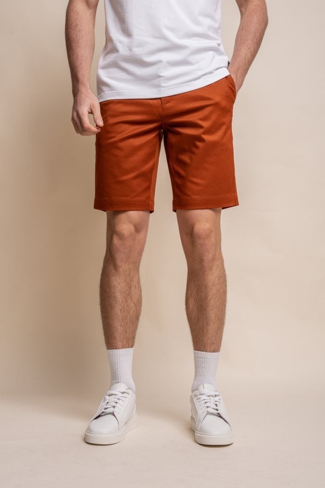 Men's Cotton Casual Chino Shorts - DAKOTA - Rust Brick