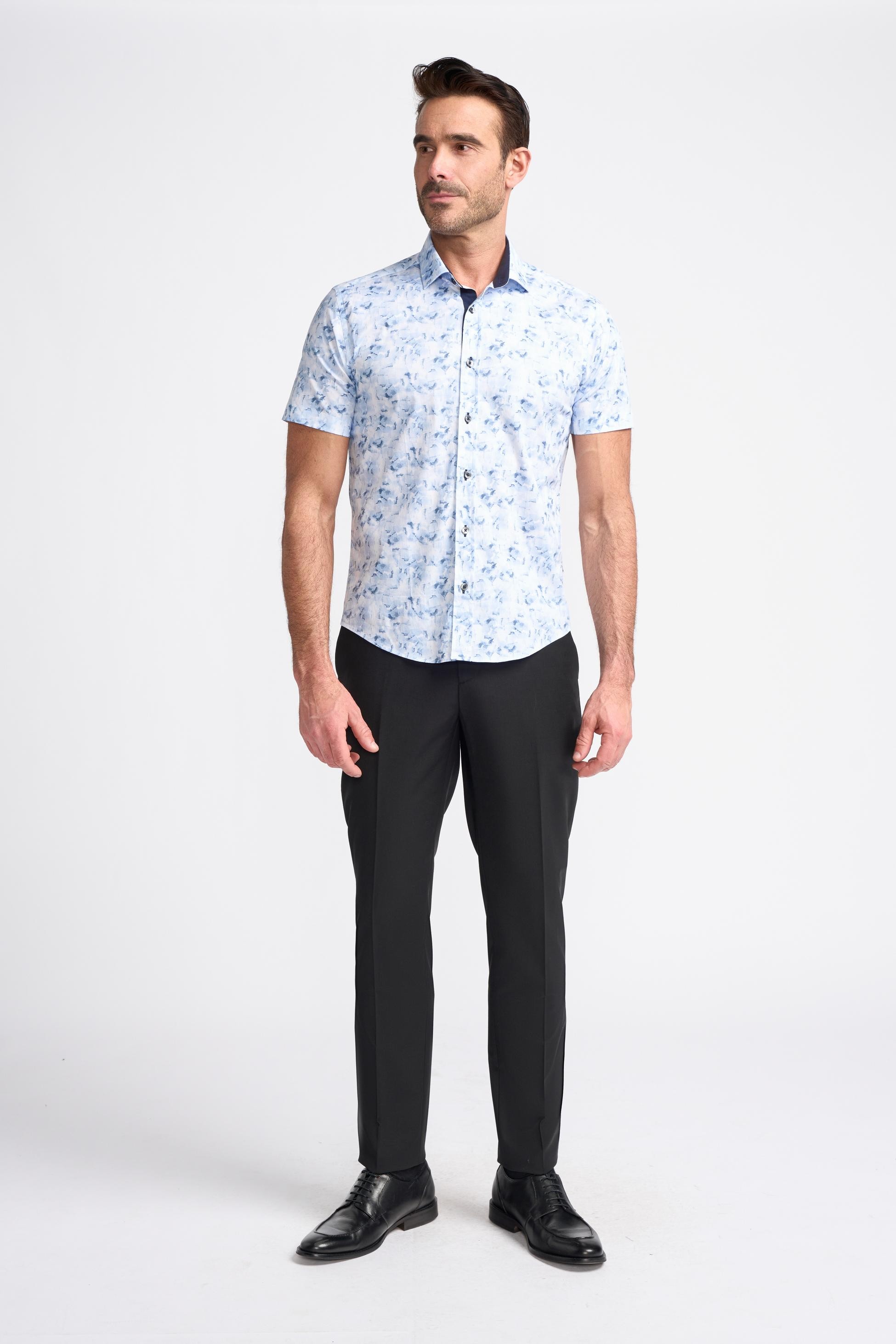 Herren-Baumwollhemd mit kurzen Ärmeln und abstraktem Druck – CONWAY