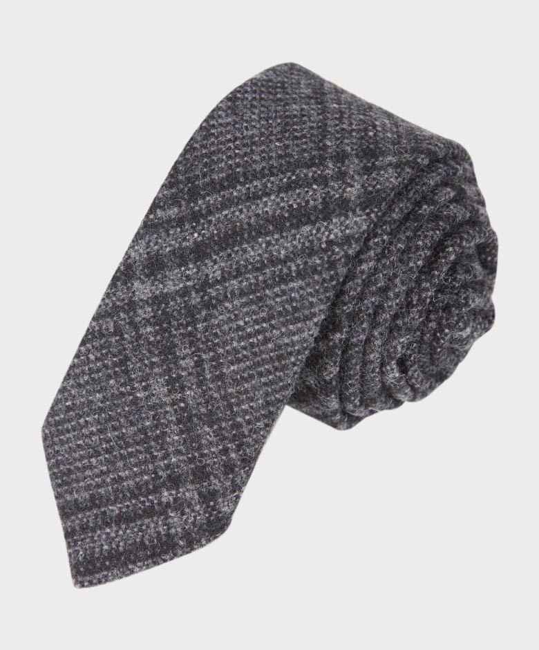 Jungen Tweed Karo Grau Krawatten- und Taschentuch-Set