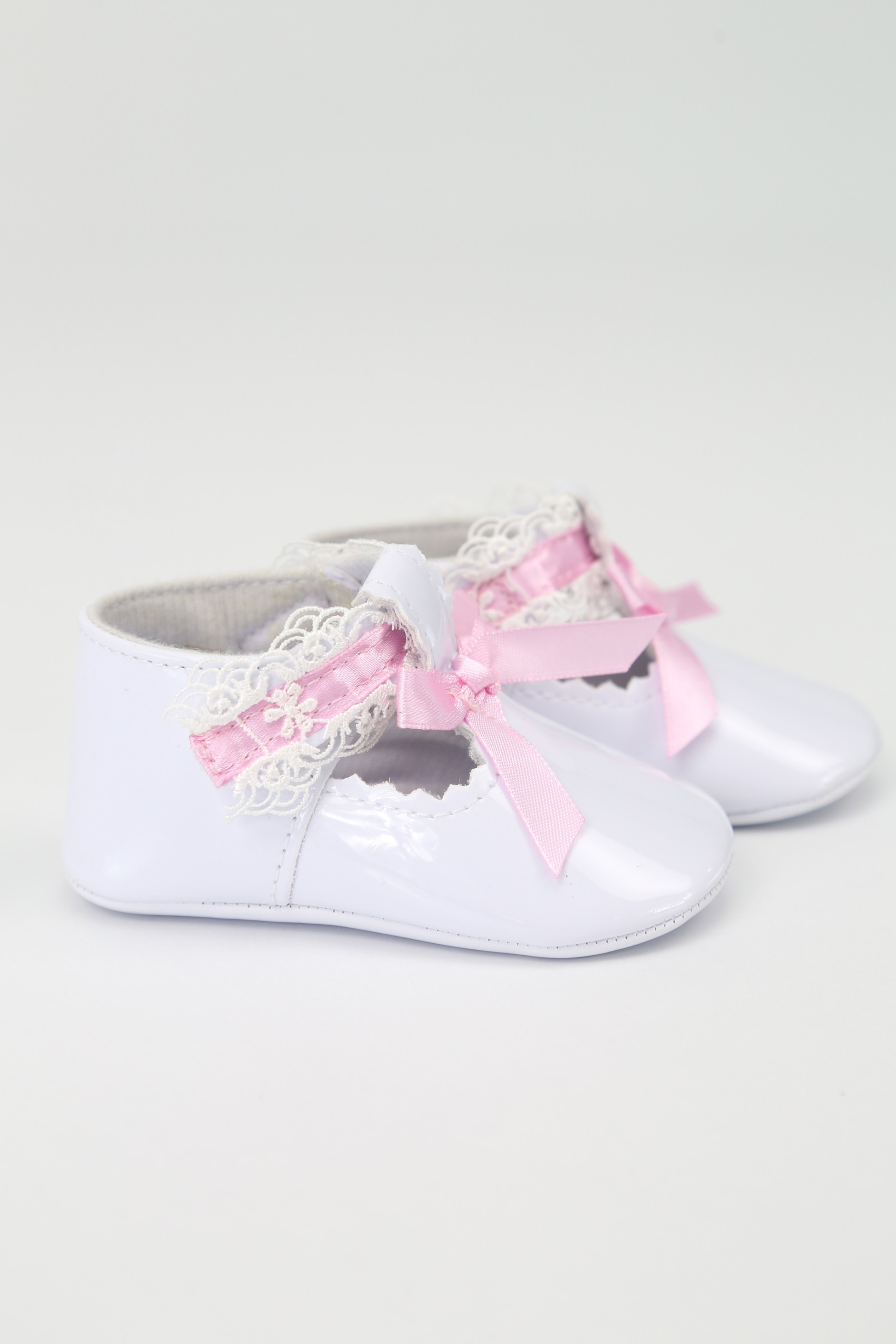 Baby Girls Patent Christening Shoes with Lace Details - VALENTINA