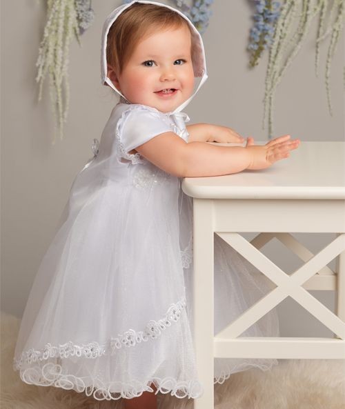 Ensemble de Robe de Baptême Blanche Étincelante pour Bébé Fille - L321