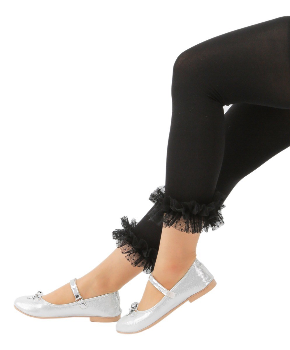 Girls Ruffle Footless Ballet Tight - Schwarz