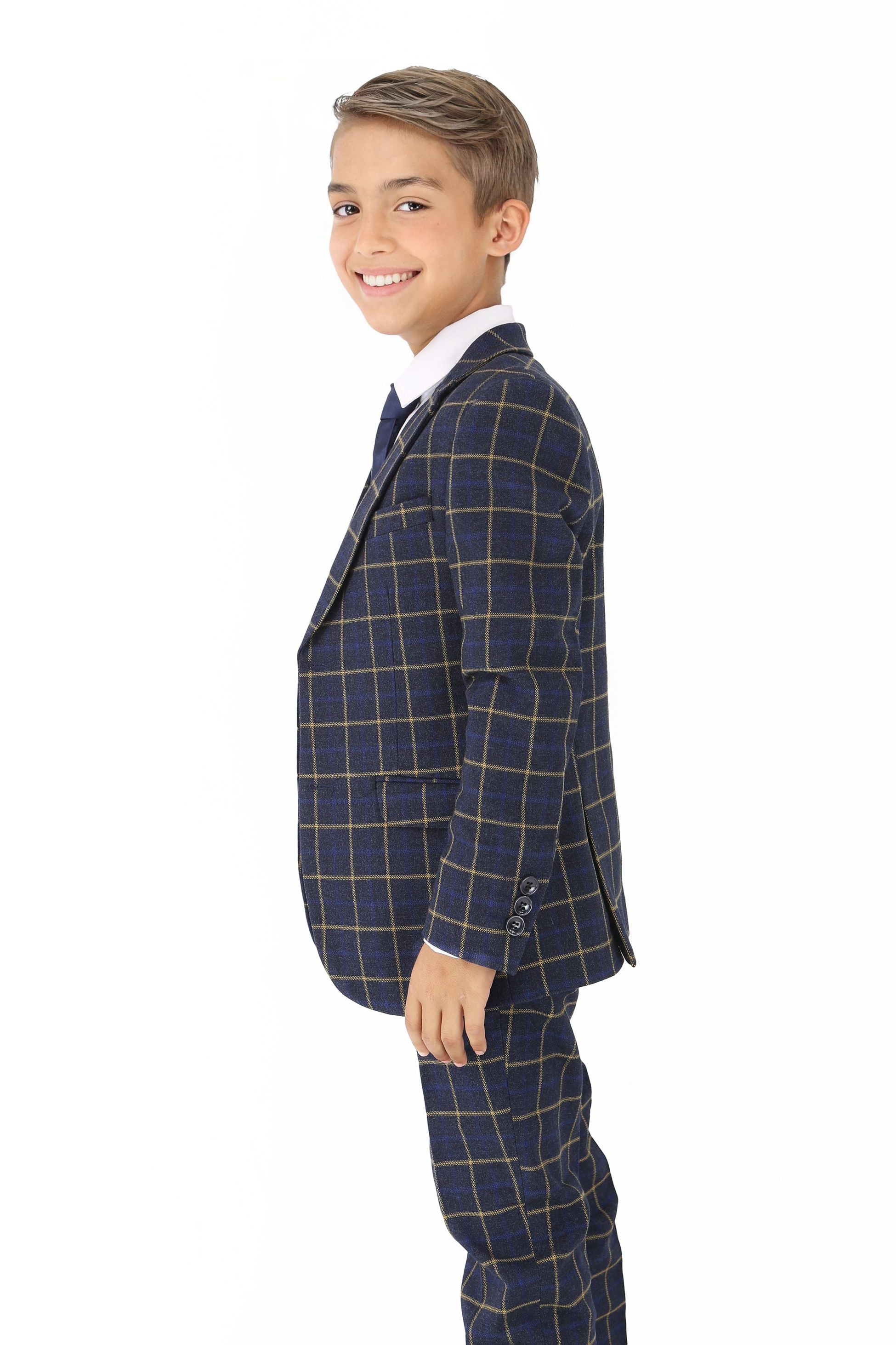 Boys Navy Blue Retro Check Suit