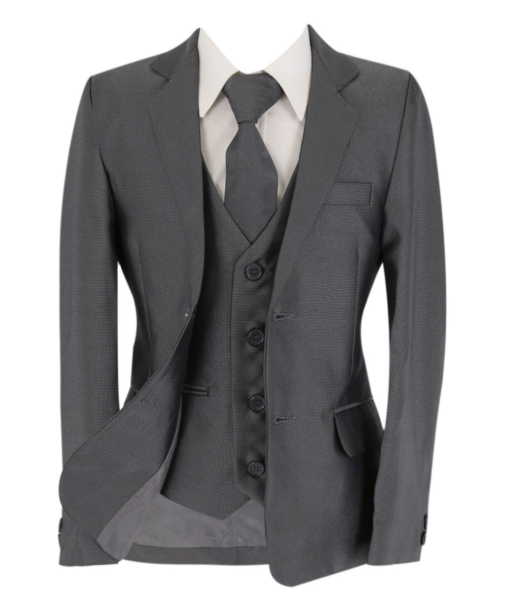 Boys Formal Suit with Patterned Vest and Tie Set - Silver