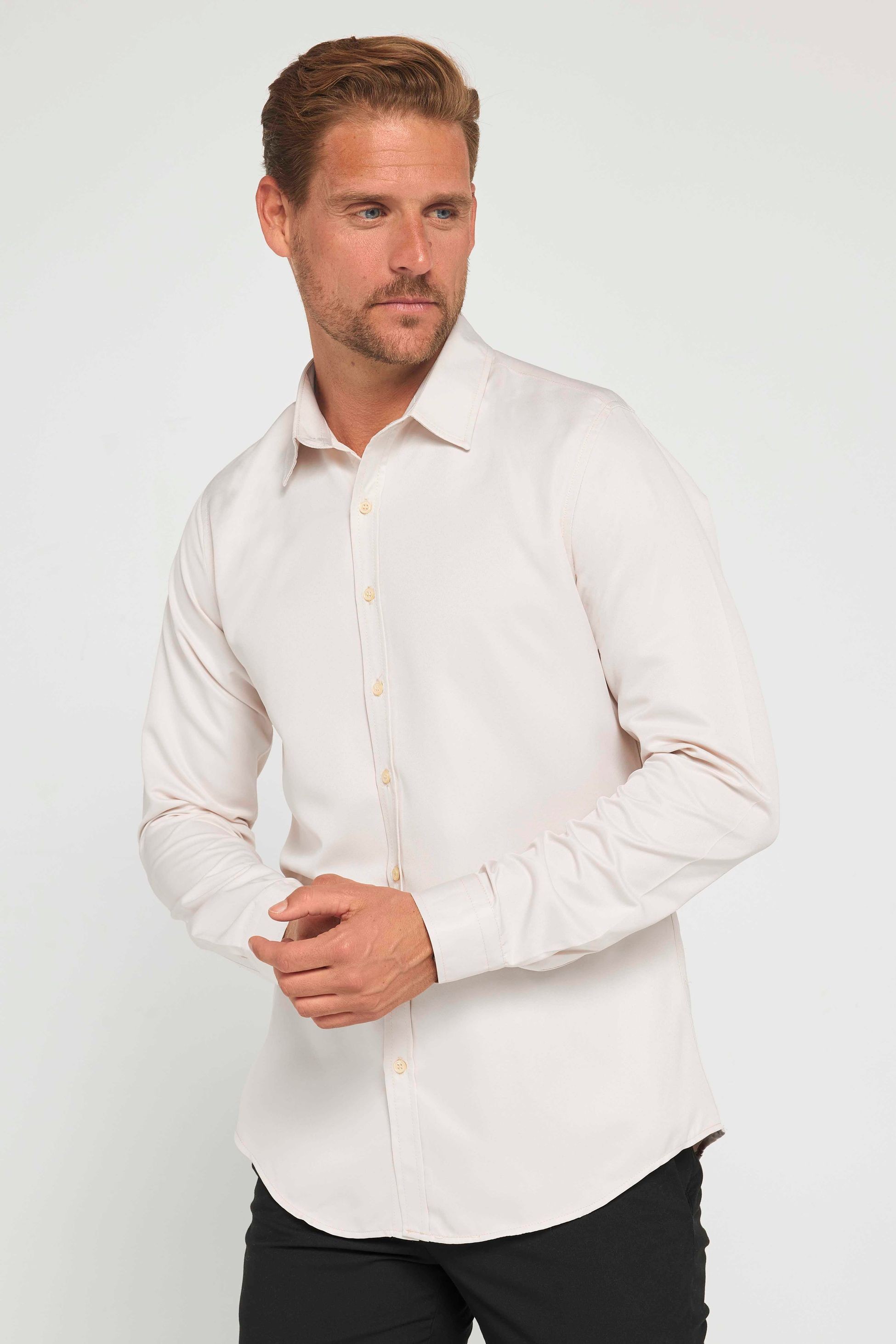 Chemise Homme Slim Fit à Manches Longues - POLY - Pierre beige