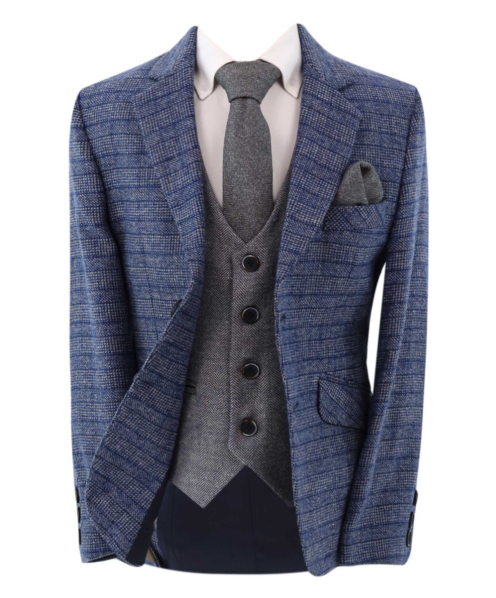 Blue tweed 3 piece on sale suit