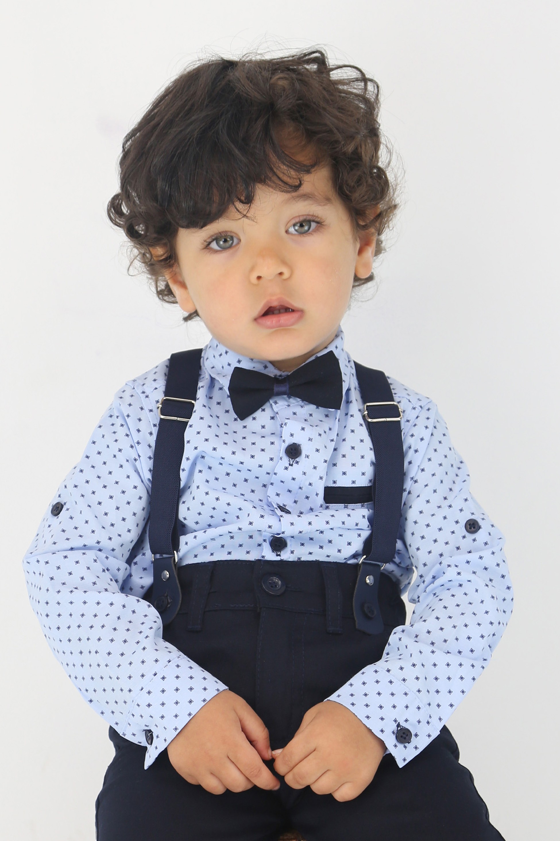 Baby & Jungen Gentleman-Outfit - 4-teiliges Hosenträger-Set - KELEBEK - Light Blue - Navy