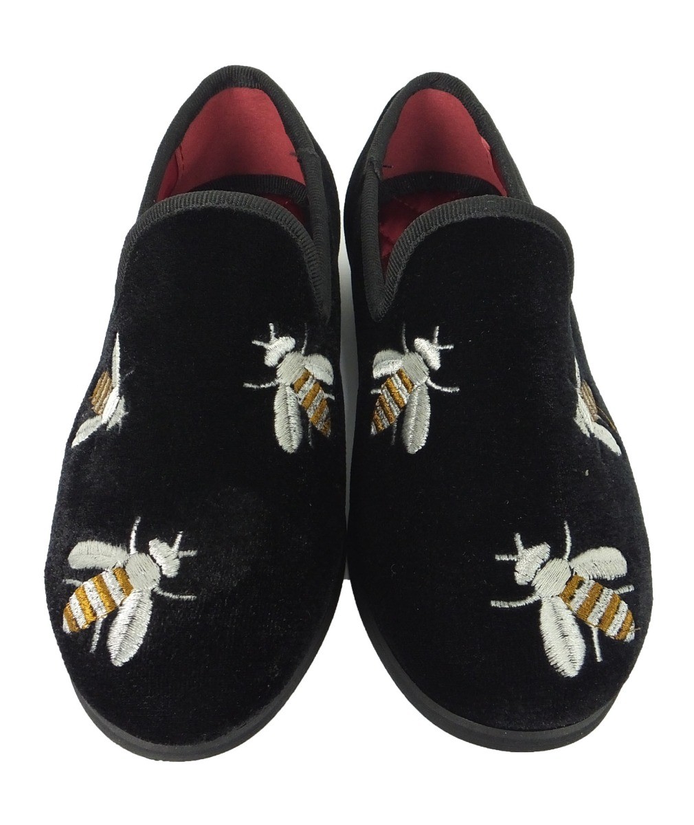 Boys Velvet Bee Embroidered Slip On Loafers