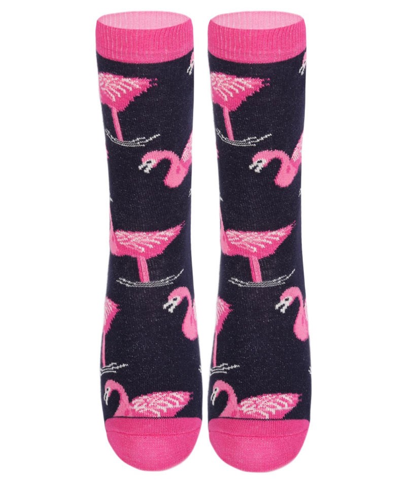Kinder Unisex Flamingo Socken - Marineblau - rosa