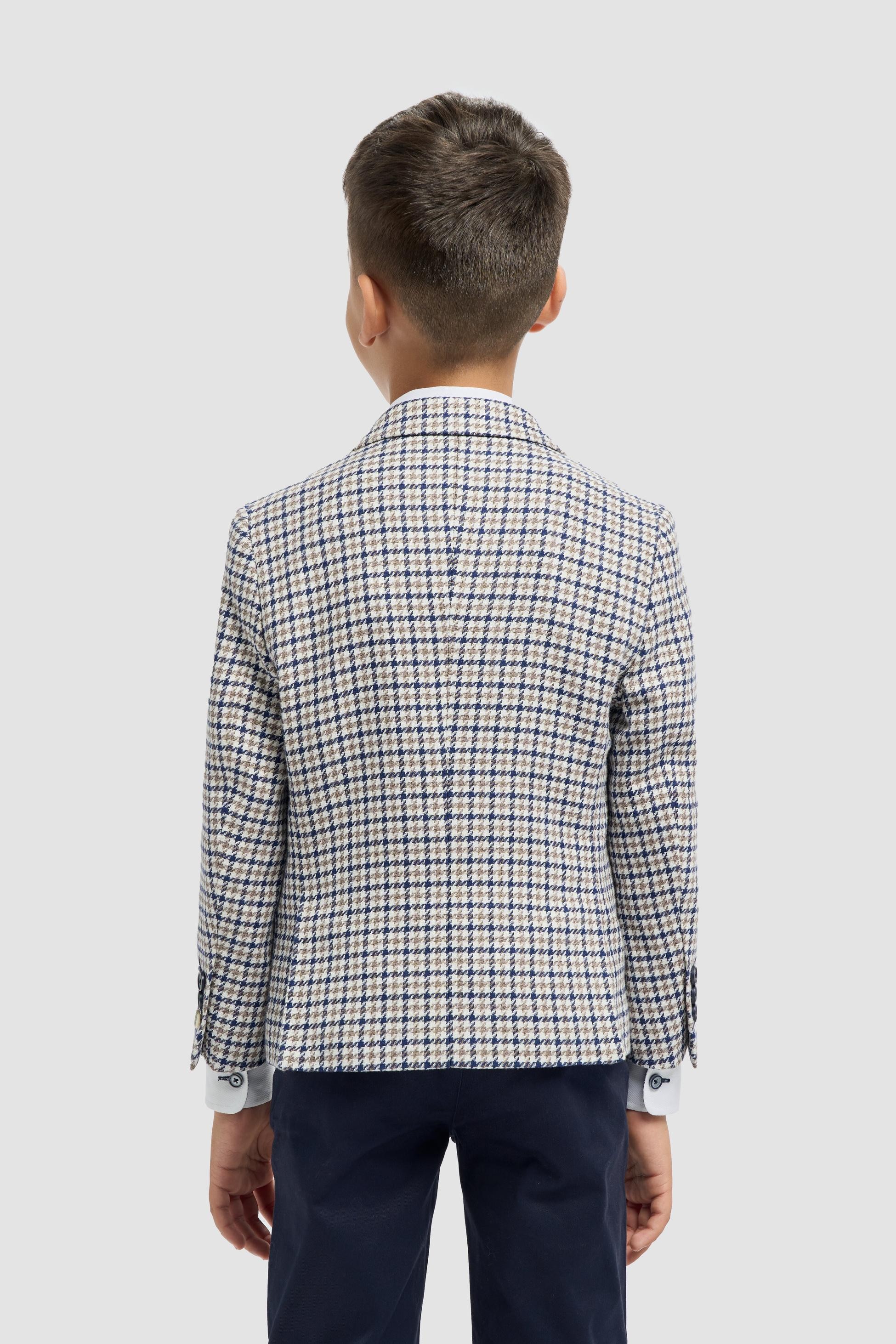 Boys’ Beige Cotton Houndstooth Blazer - Bartela