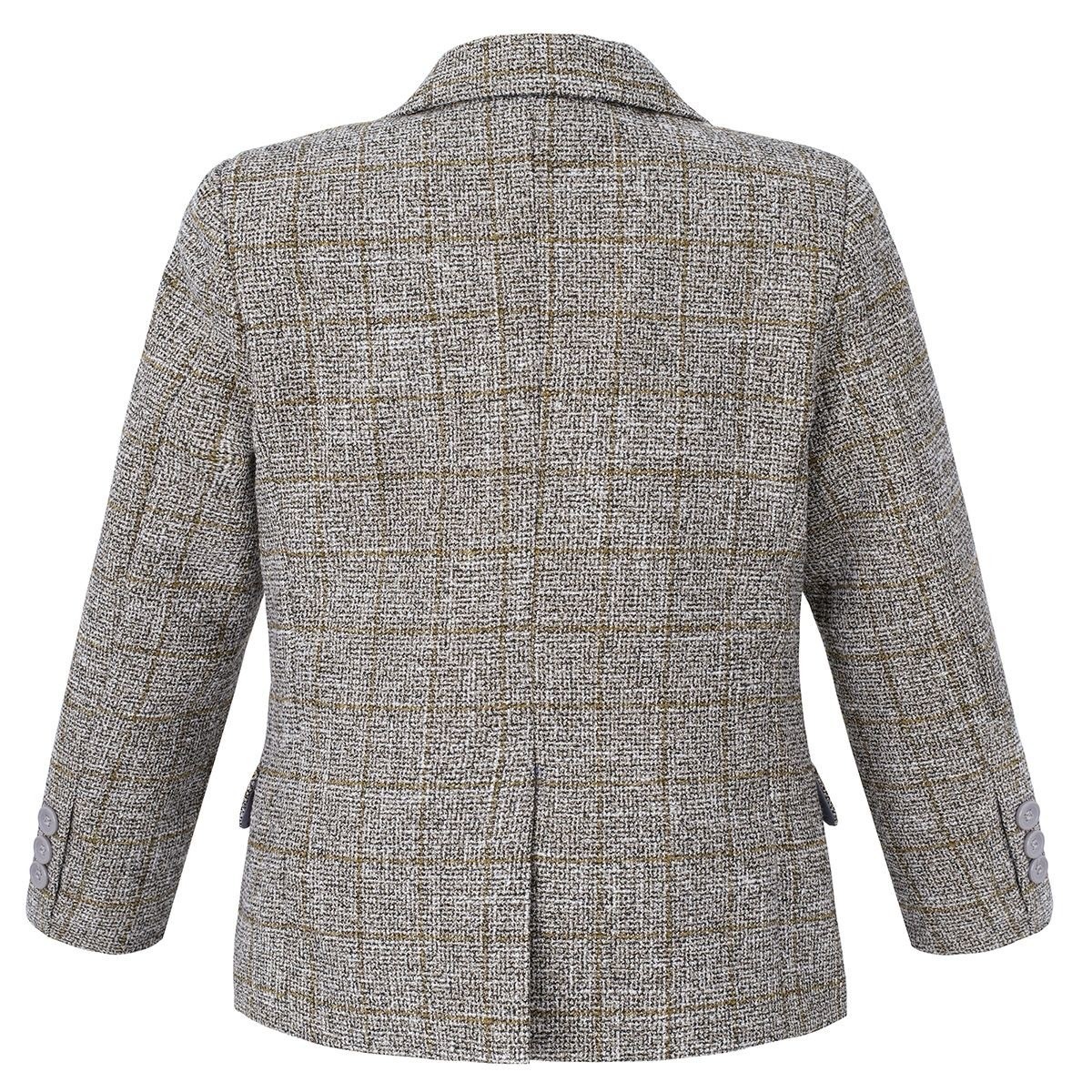 Jungen-Baumwoll-Tweed-ähnlicher Karo-Tailored-Fit-Blazer - Beige