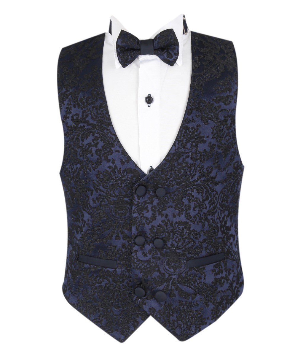 Jungen Blumen besticktes Smokinganzug-Set - Navy blau