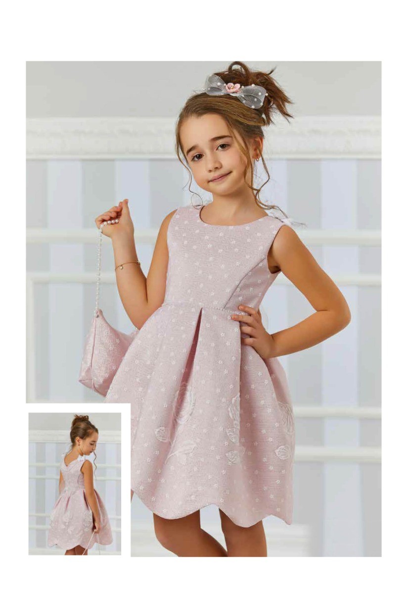 Mädchen Kleid mit Blumenstickerei Set - Baby Pink