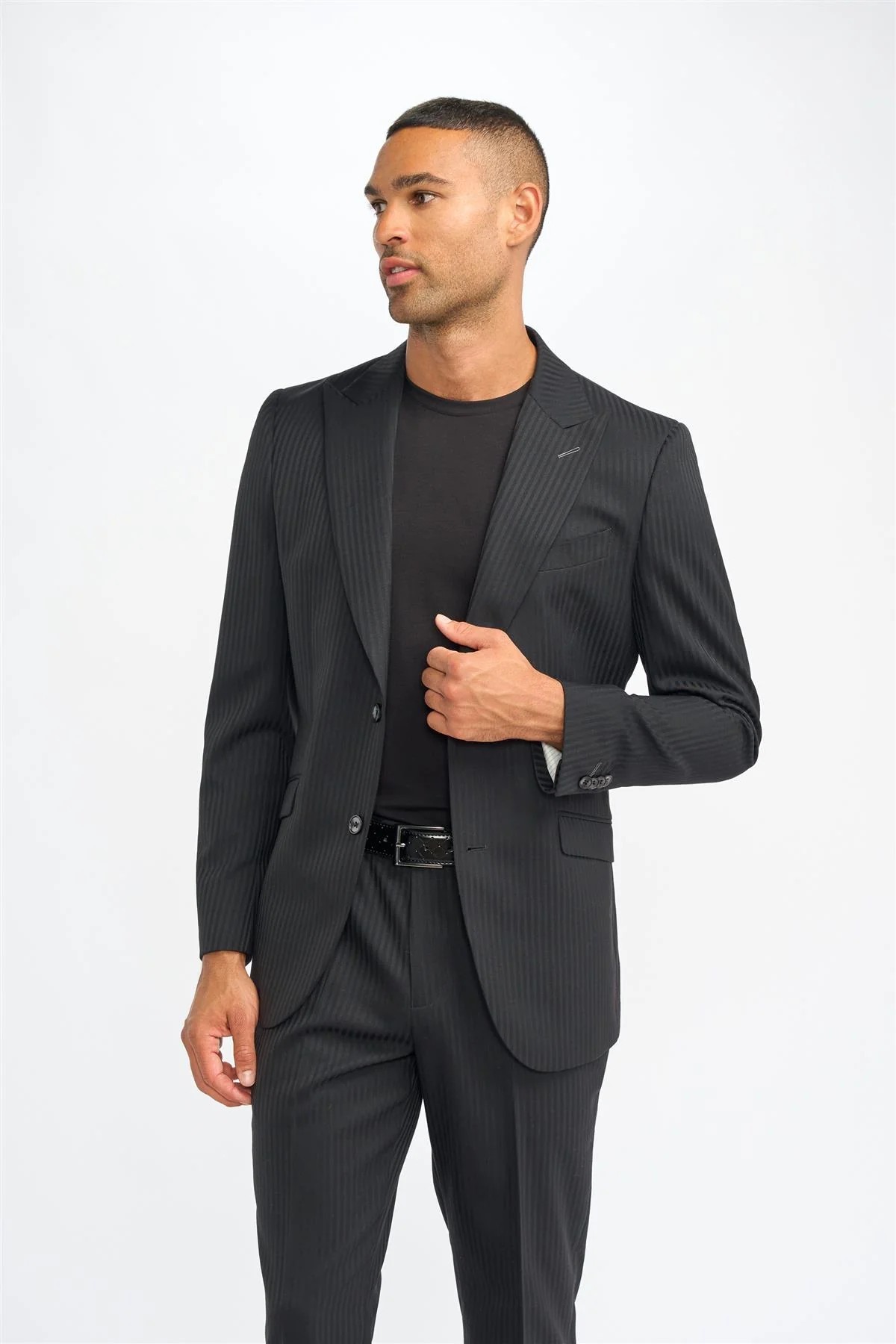 Men’s Black Wool Pinstripe Suit Jacket - Roberto