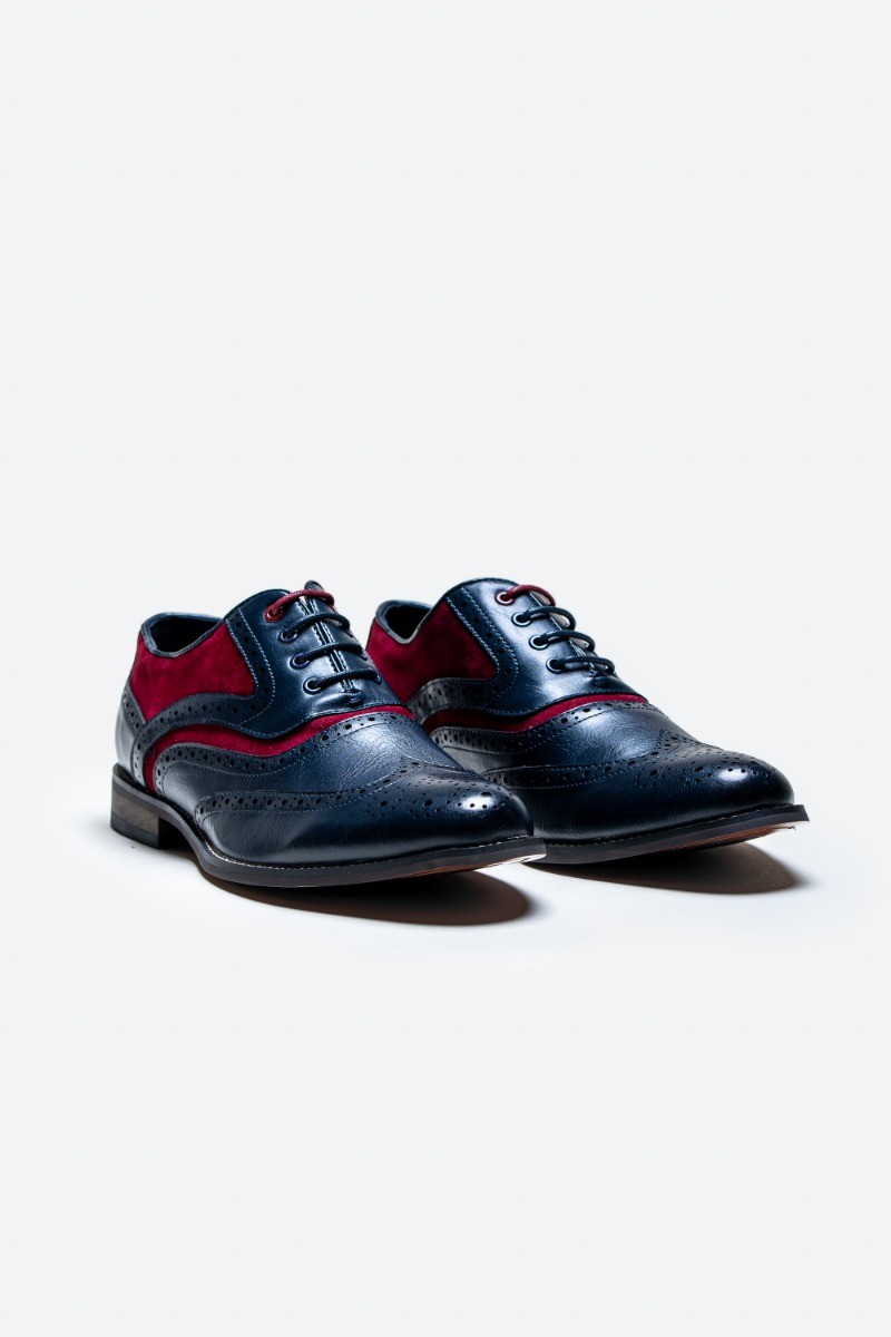 Chaussures habillées Oxford à lacets et à brogues pour hommes - Russel - Rouge marine
