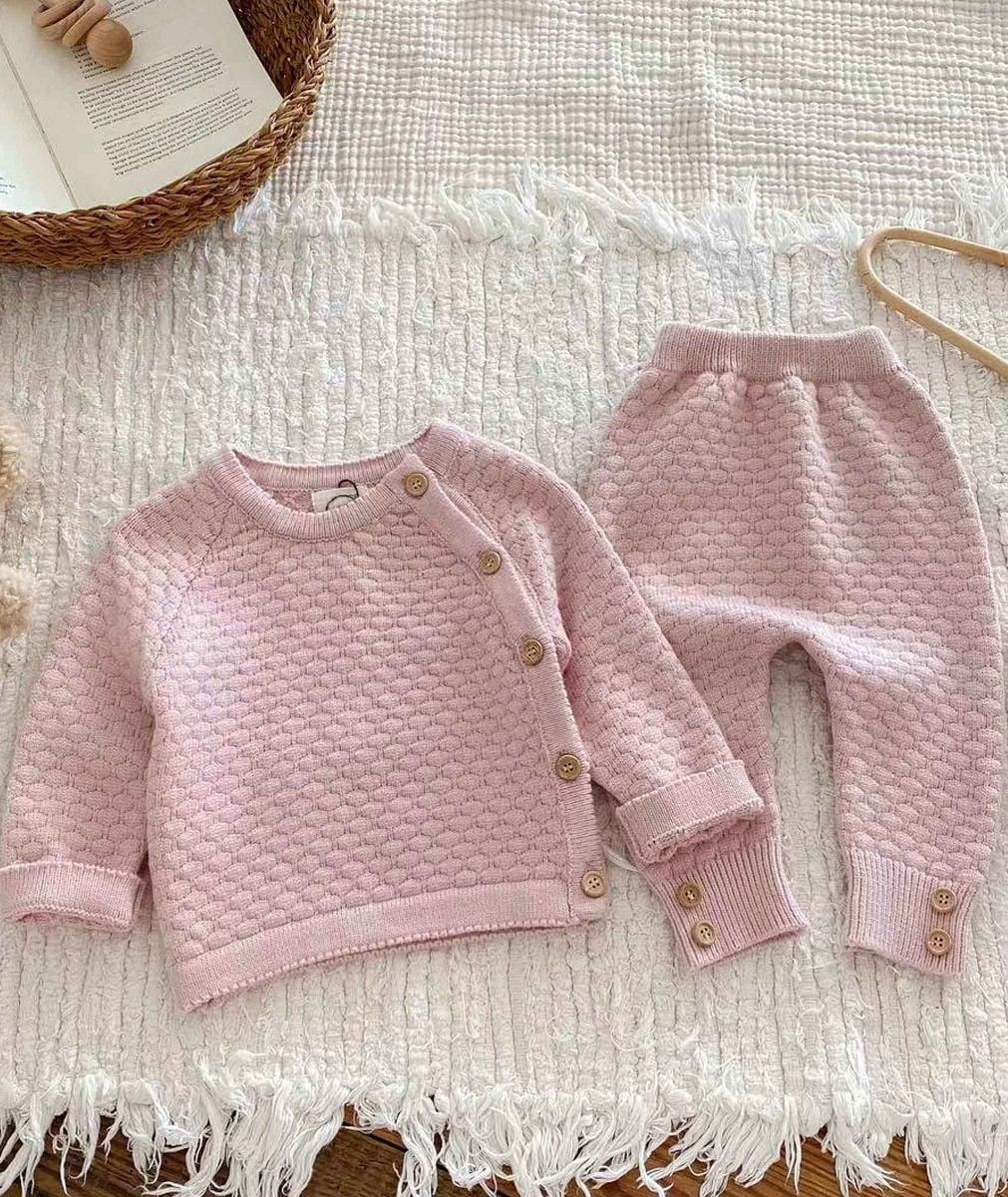 Strickpullover- und Leggings-Set mit Wabenmuster für Babymädchen - 2403 - Rosa