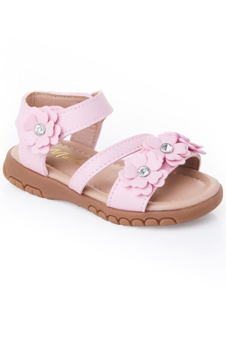 Girls’ Floral Sandal Shoes with Rhinestones - ARABELLA - Pink