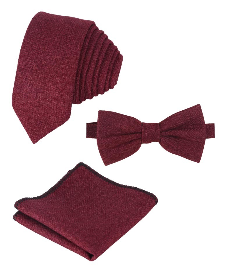 Taschentuch aus Fischgräten-Tweed für Jungen und Herren - Burgund
