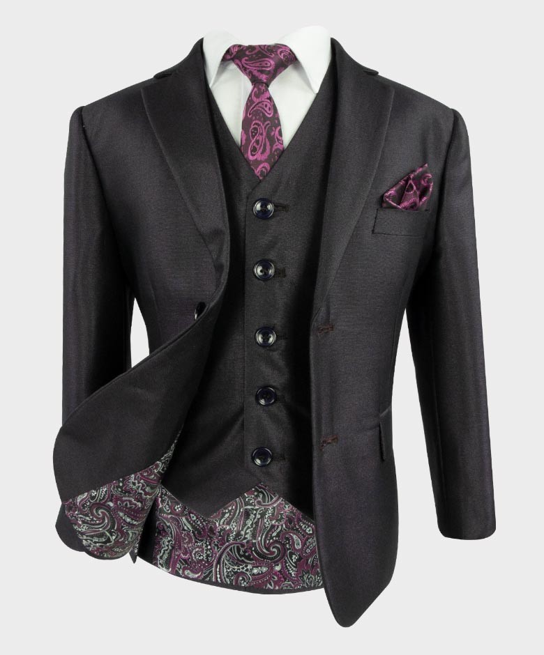 Boys Tailored Fit Sheen Effect Purple Suit Set - SAMUEL - Tonic Purple