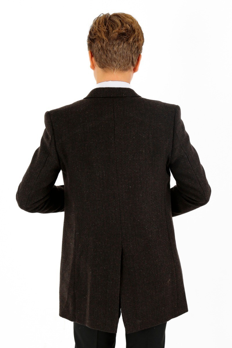 Boys Wool Tweed Patterned Midi Coat - Dunkelbraun