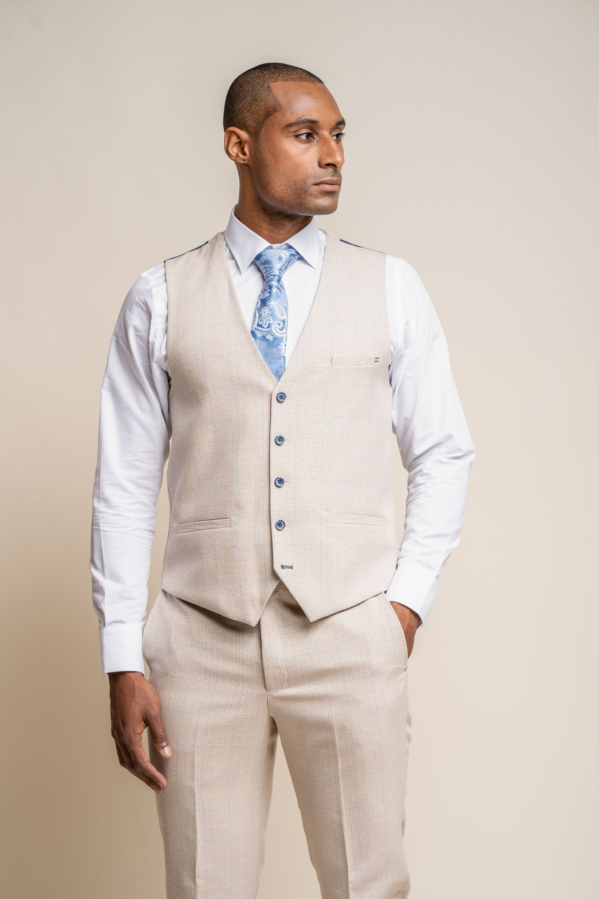 Men's Tweed Houndstooth Check Slim Fit Formal Vest - CARIDI