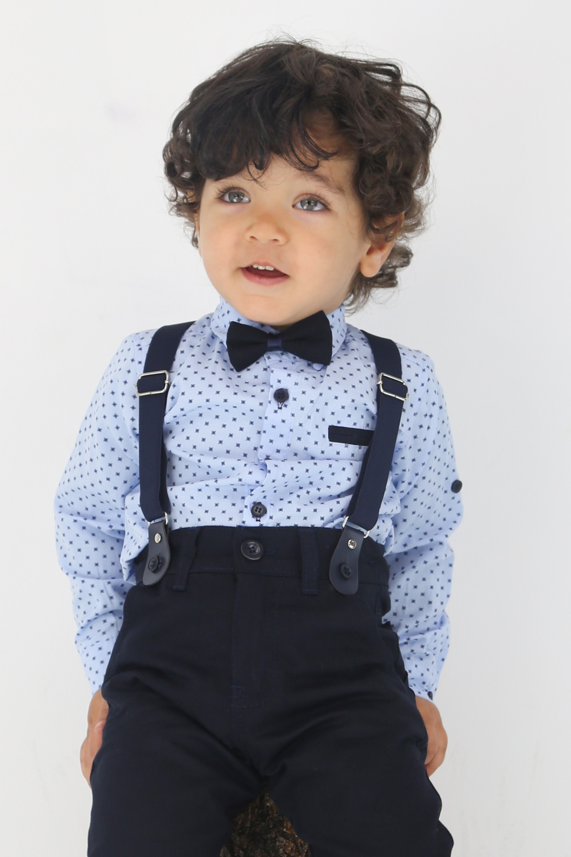 Baby & Jungen Gentleman-Outfit - 4-teiliges Hosenträger-Set - KELEBEK - Light Blue - Navy