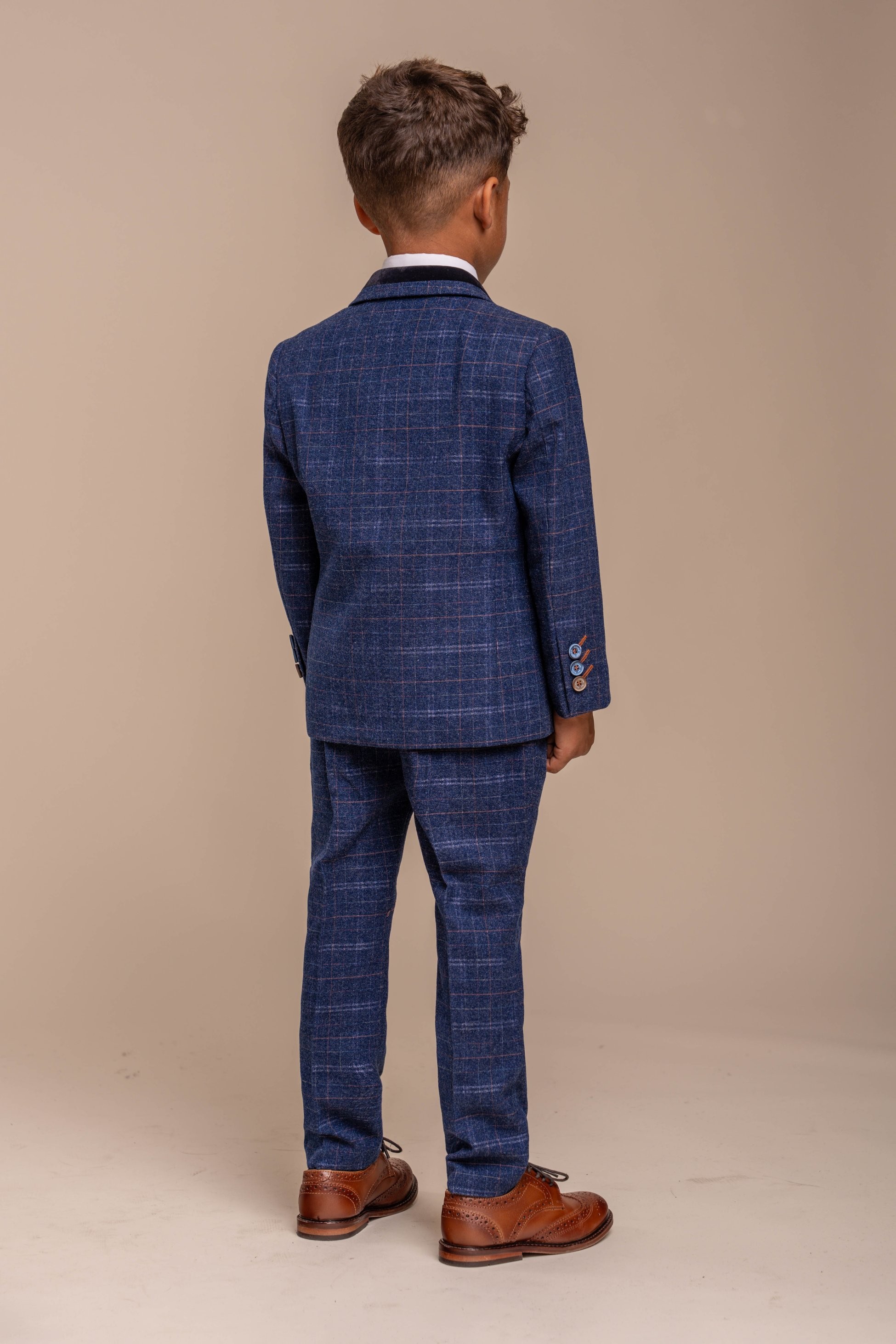 Jungen Tweed Karo Navy Slim Fit Anzug - KAISER - Navy blau